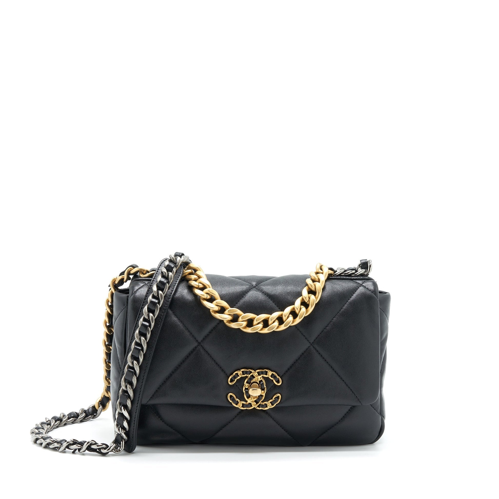 Chanel 19 Lambskin Hardware Black Gold Silver Small Handbag