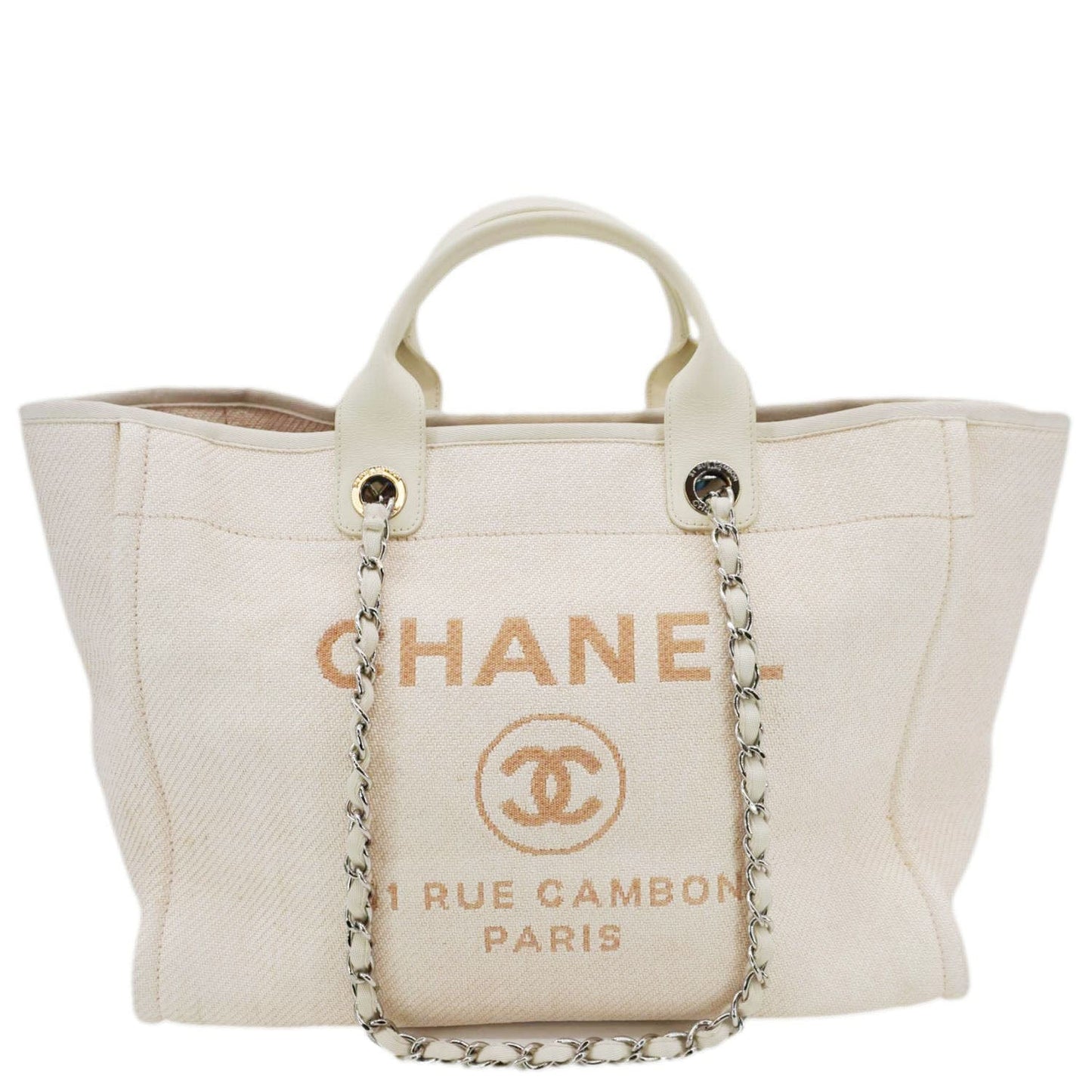 Chanel Deauville Raffia Mixed Fibers Cream Travel Bag