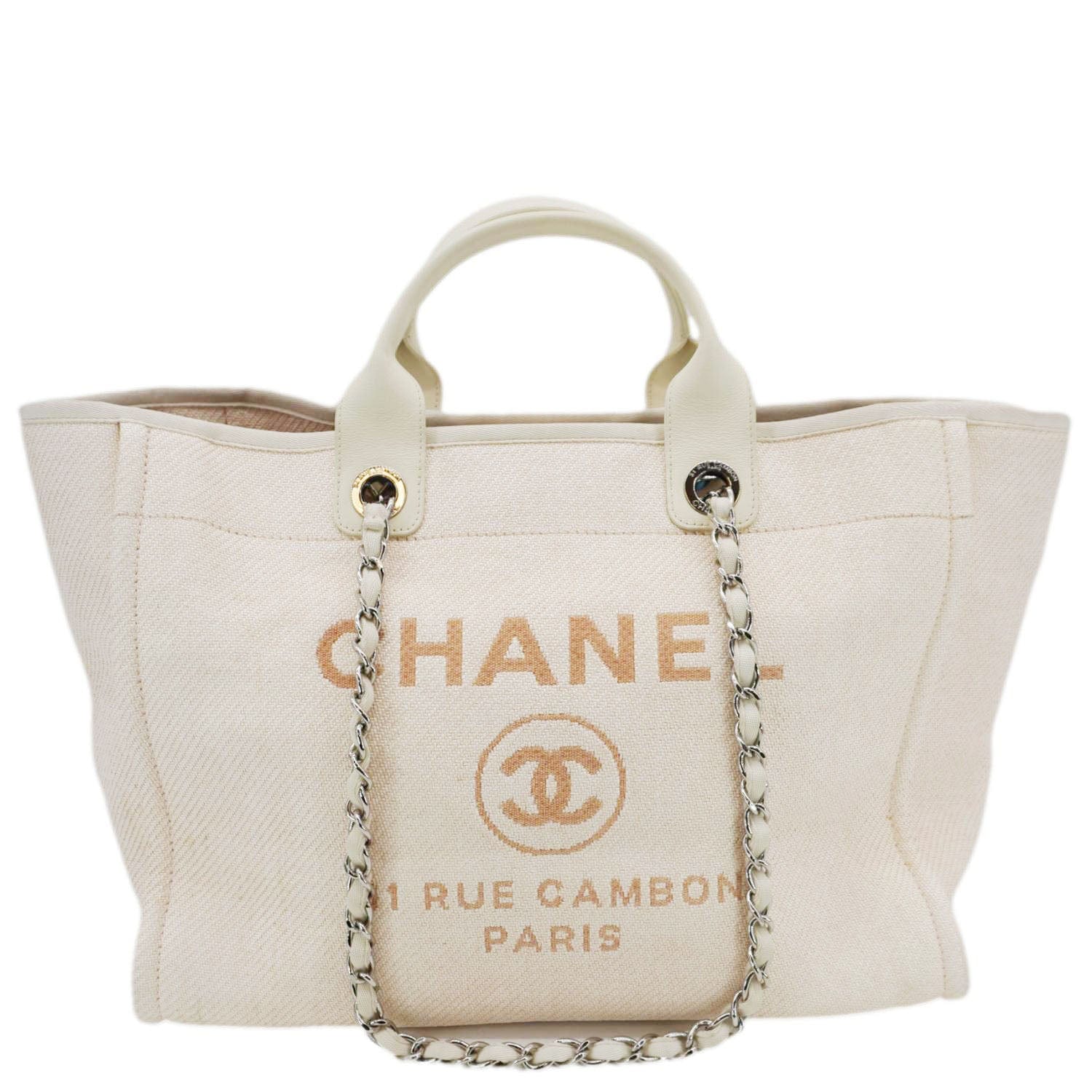 Chanel Deauville Raffia Mixed Fibers Cream Travel Bag