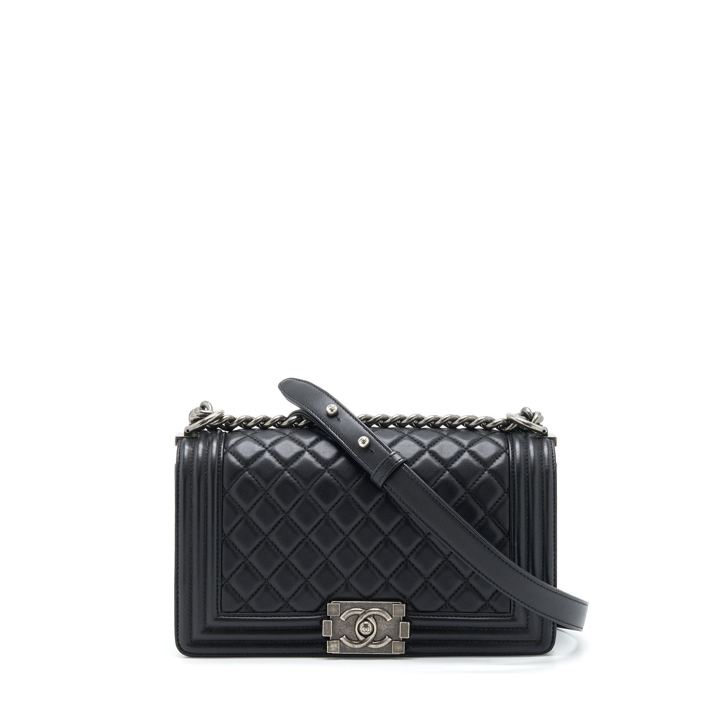 Chanel Boy Lambskin Ruthenium Sliver Hardware Black Handbag