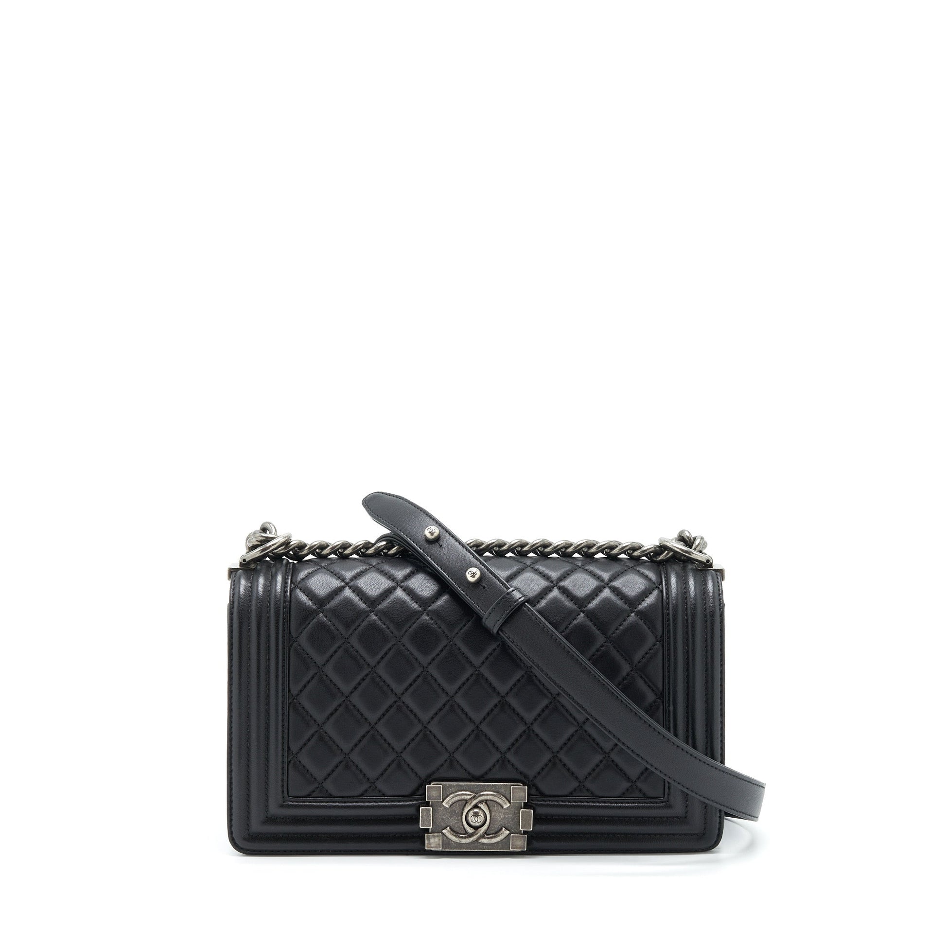 Chanel Boy Lambskin Ruthenium Sliver Hardware Black Handbag