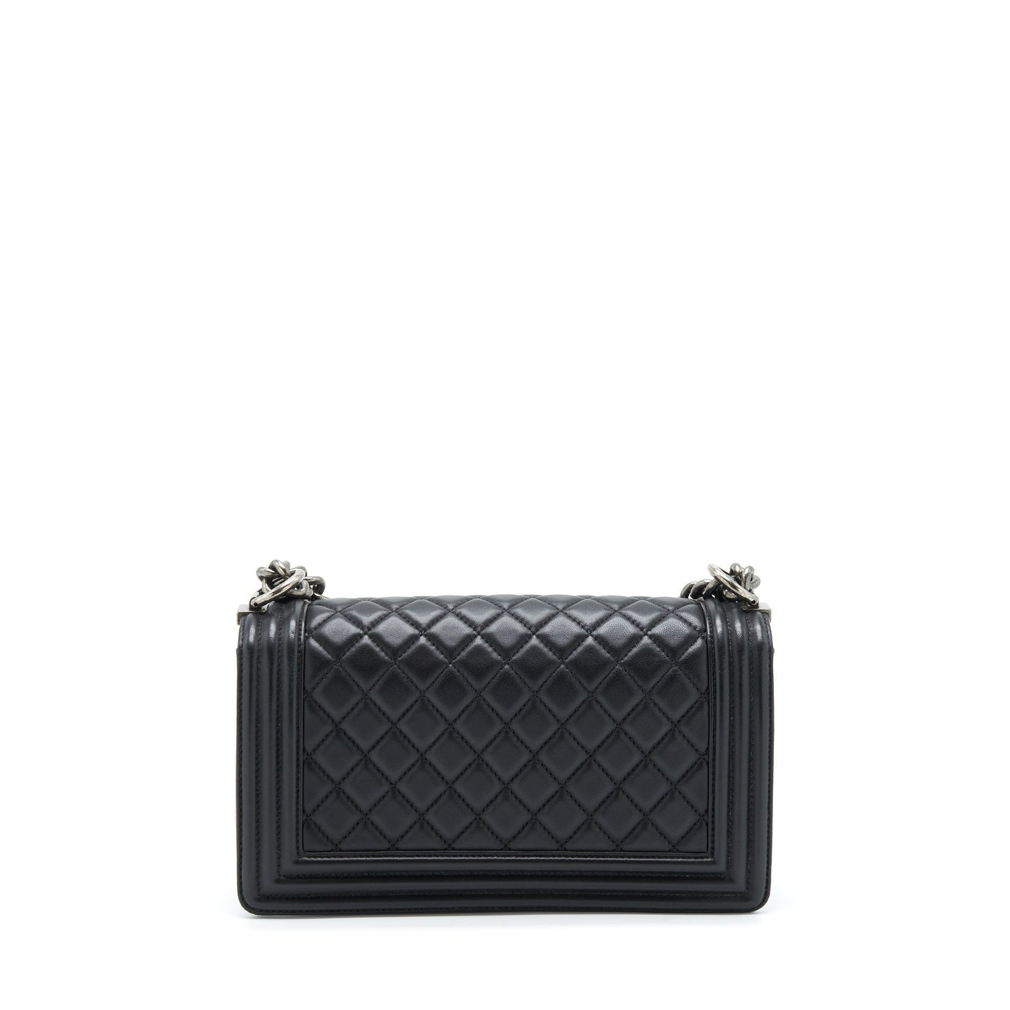 Chanel Boy Lambskin Ruthenium Sliver Hardware Black Handbag