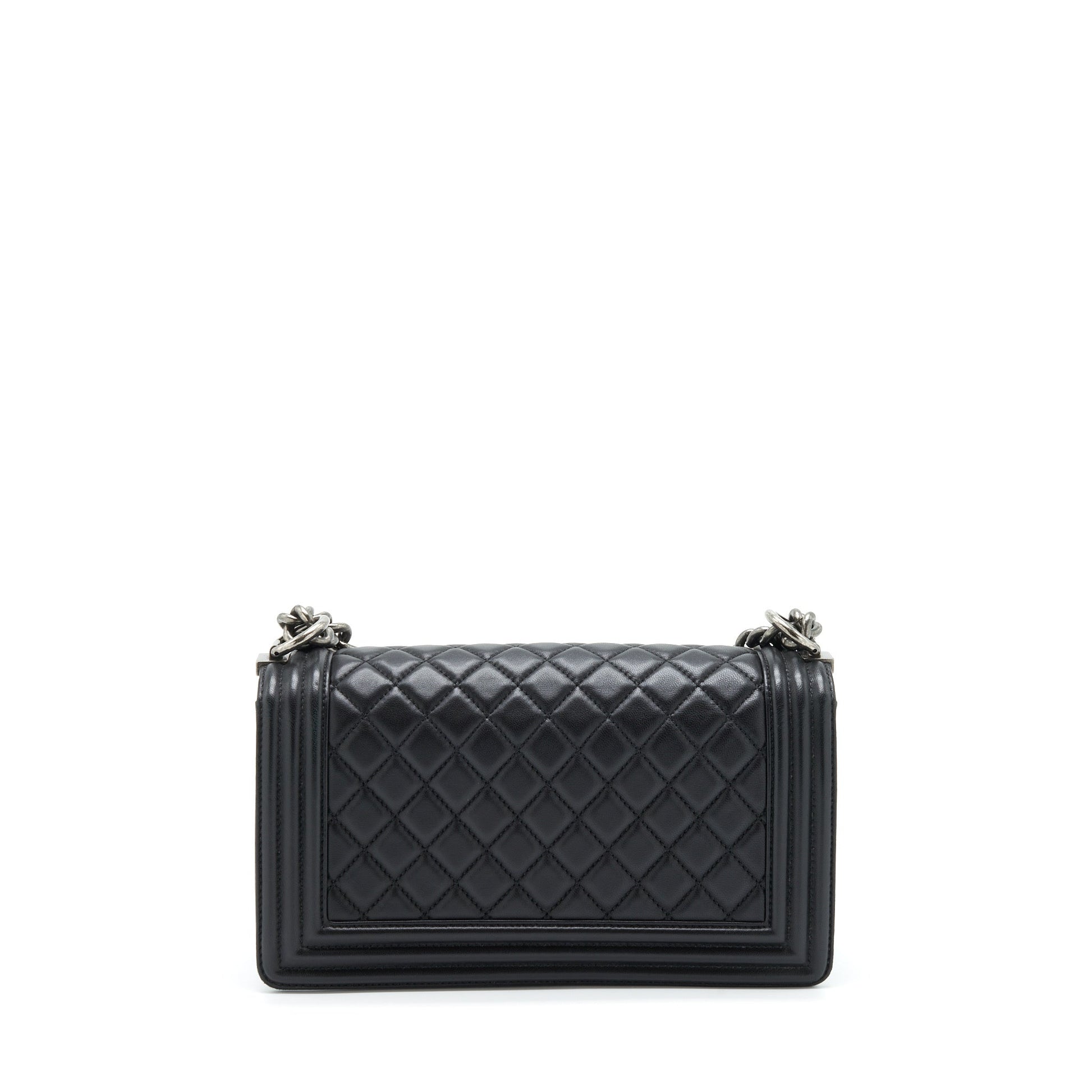 Chanel Boy Lambskin Ruthenium Sliver Hardware Black Handbag