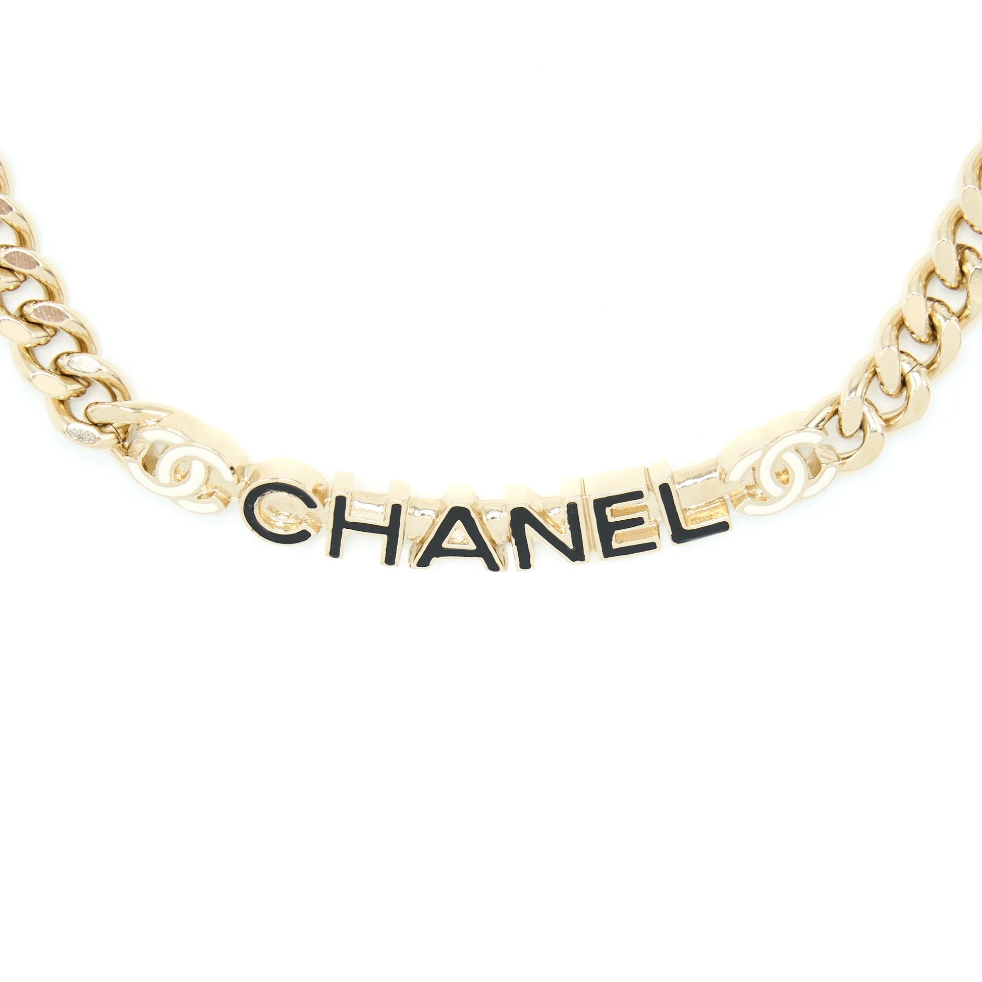 Chanel Letter CC Logo Choker Enamel Light Gold Handbag