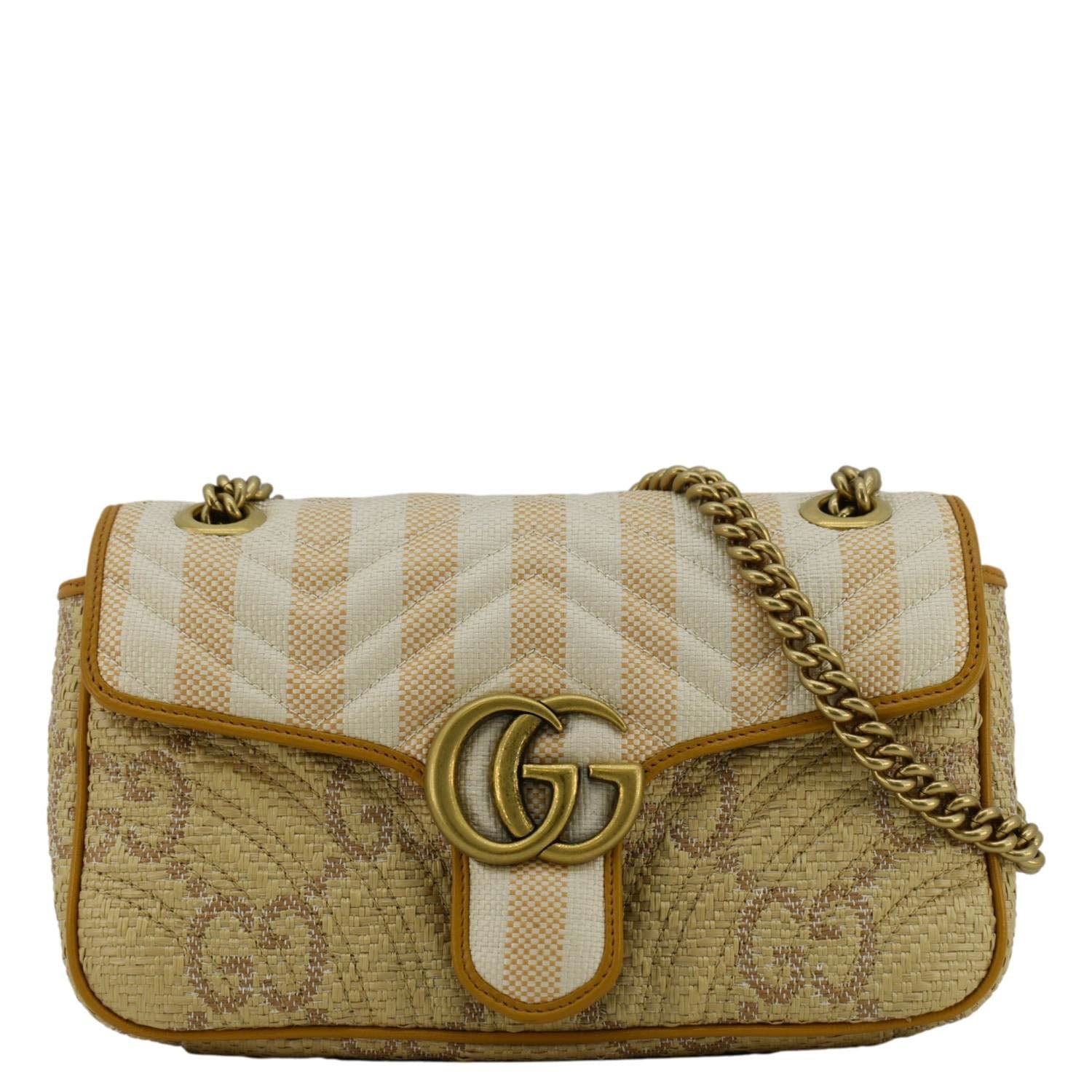 Gucci Marmont Shoulder Bag Natural Raffia Beige