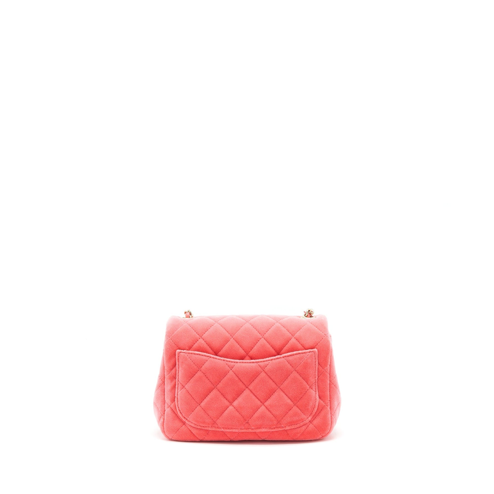 Chanel Pearl Crush Square Flap Velvet GHW Pink Shoulder Bag
