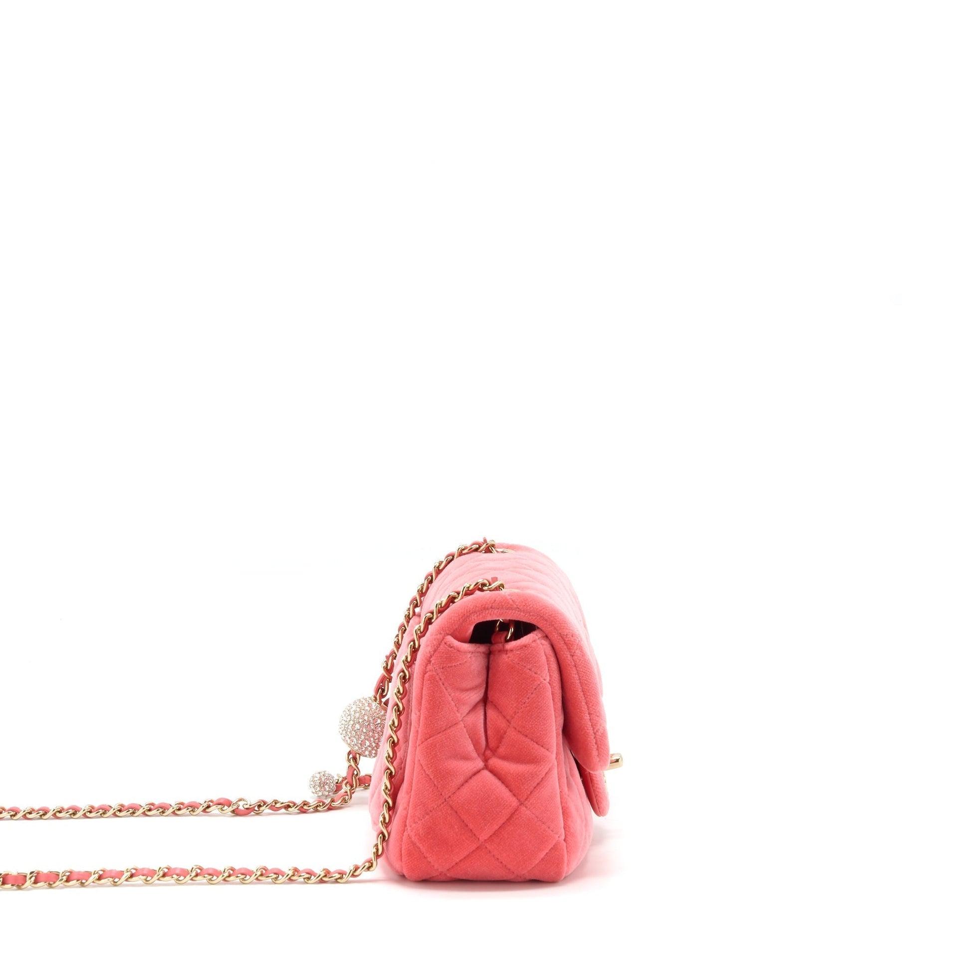 Chanel Pearl Crush Square Flap Velvet GHW Pink Shoulder Bag