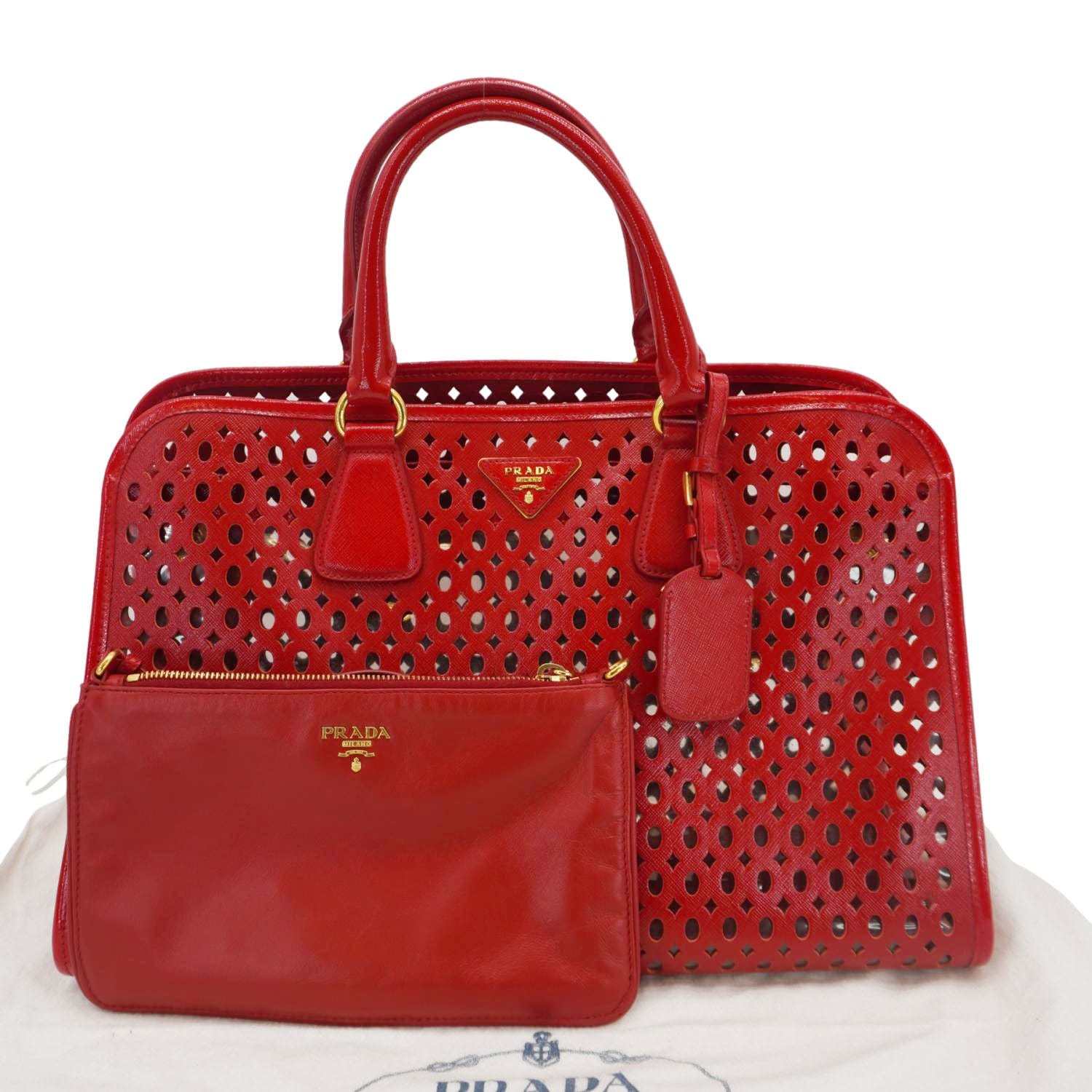 Saffiano Perforated Tote Bag Leather Red