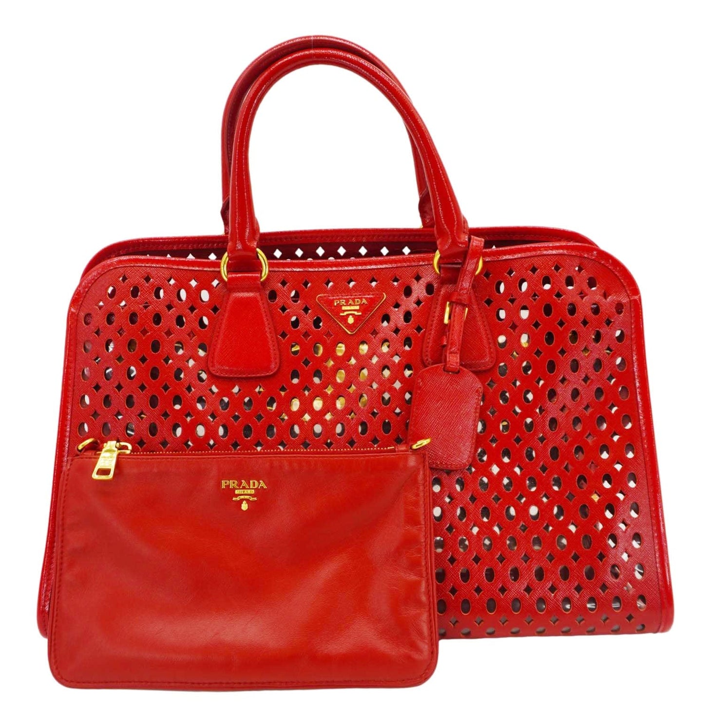 Saffiano Perforated Tote Bag Leather Red