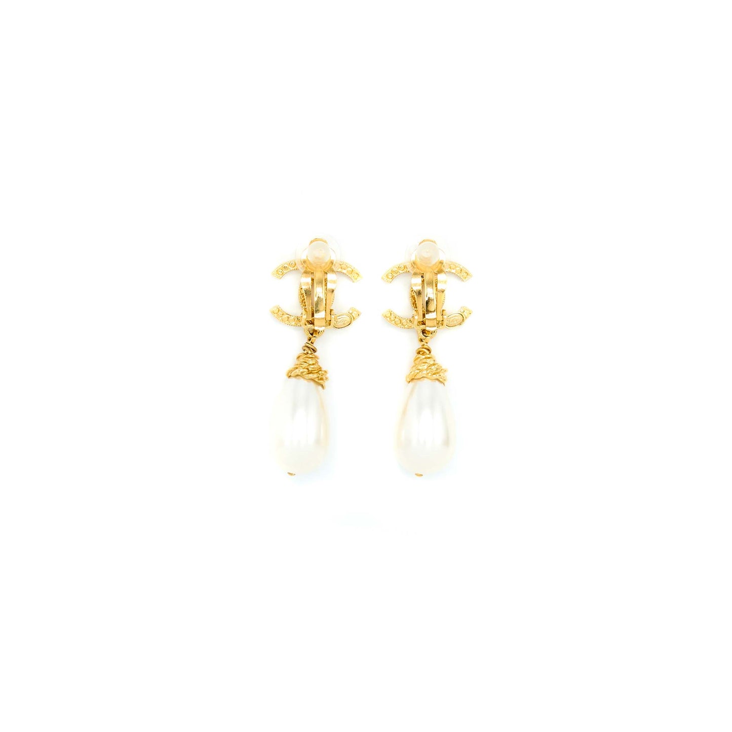 Chanel CC Logo Crystal Pearl Drop Ear Gold Handbag