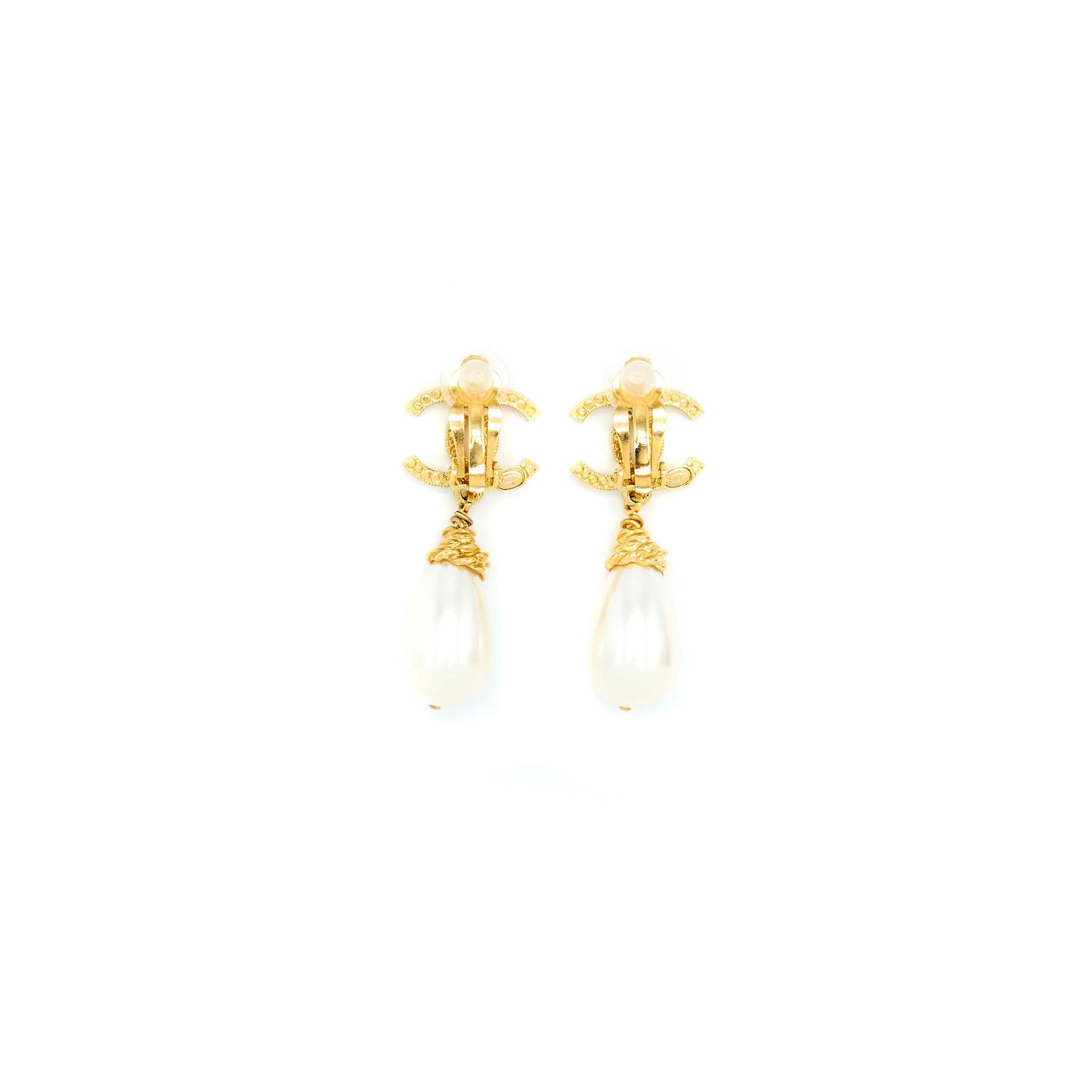 Chanel CC Logo Crystal Pearl Drop Ear Gold Handbag