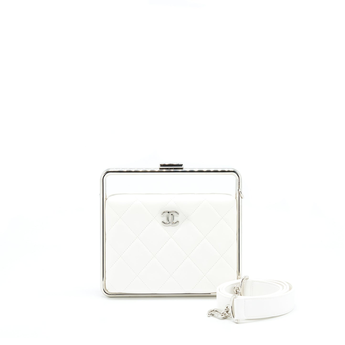 Chanel Quilted Lambskin SHW White Clutch Bag