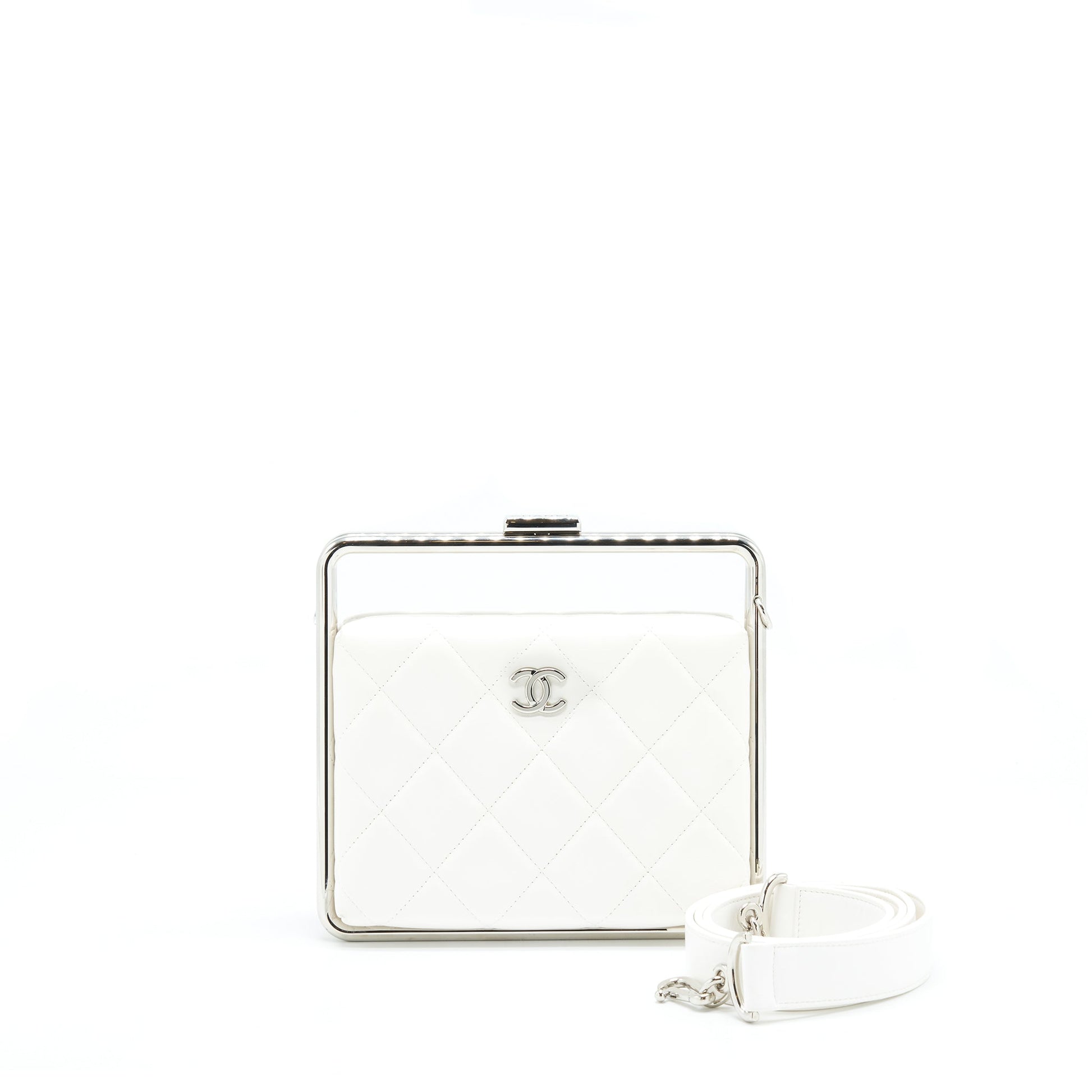 Chanel Quilted Lambskin SHW White Clutch Bag