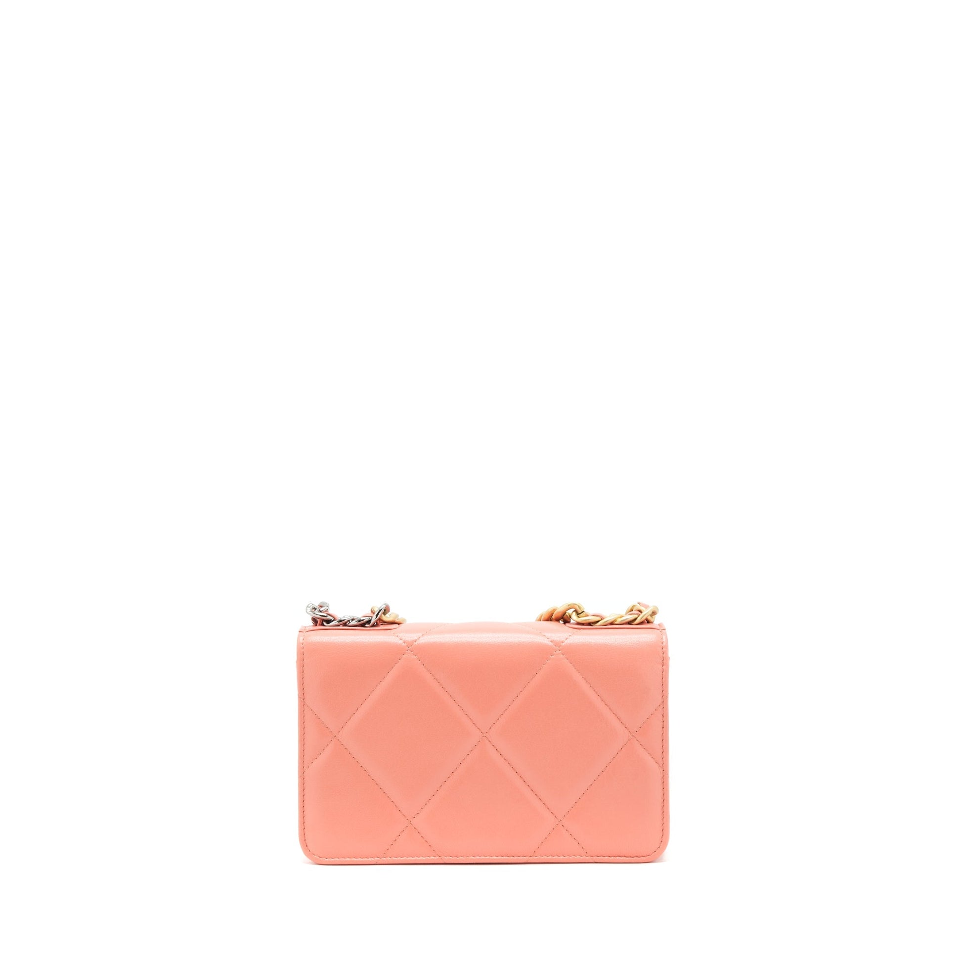 Chanel 19 on Goatskin hardware Pink Gold Silver Wallet Case