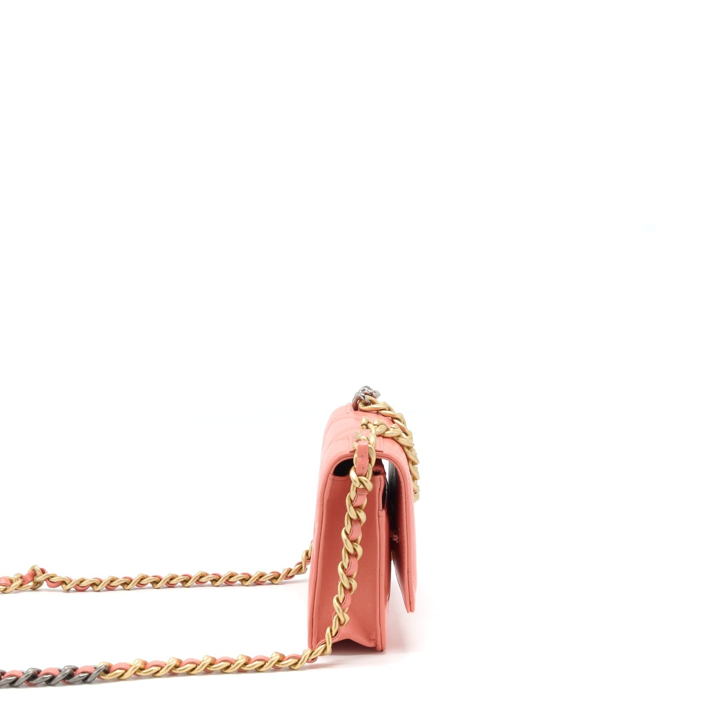 Chanel 19 on Goatskin hardware Pink Gold Silver Wallet Case