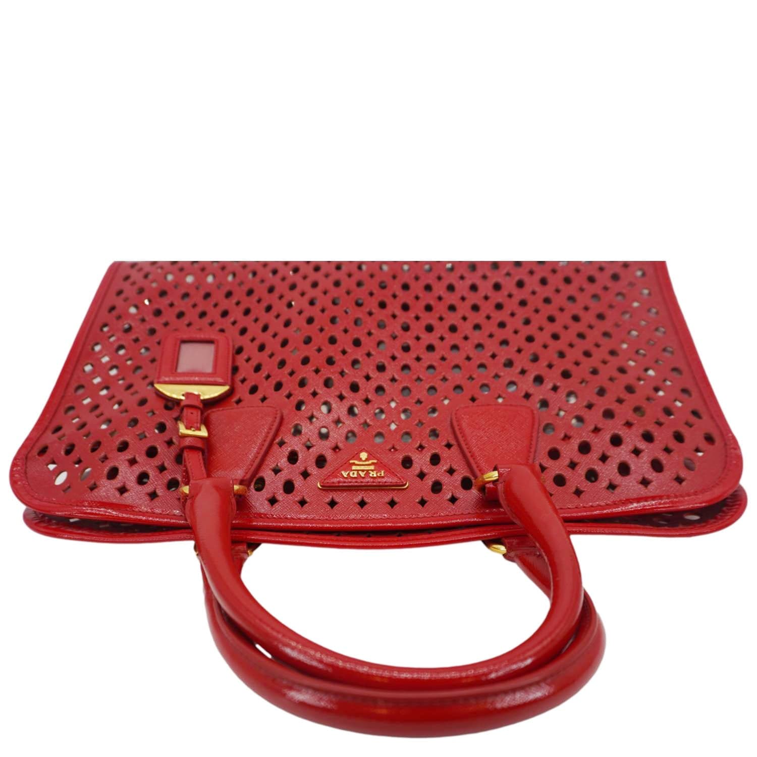 Prada Perforated Tote Bag Leather Saffiano Red