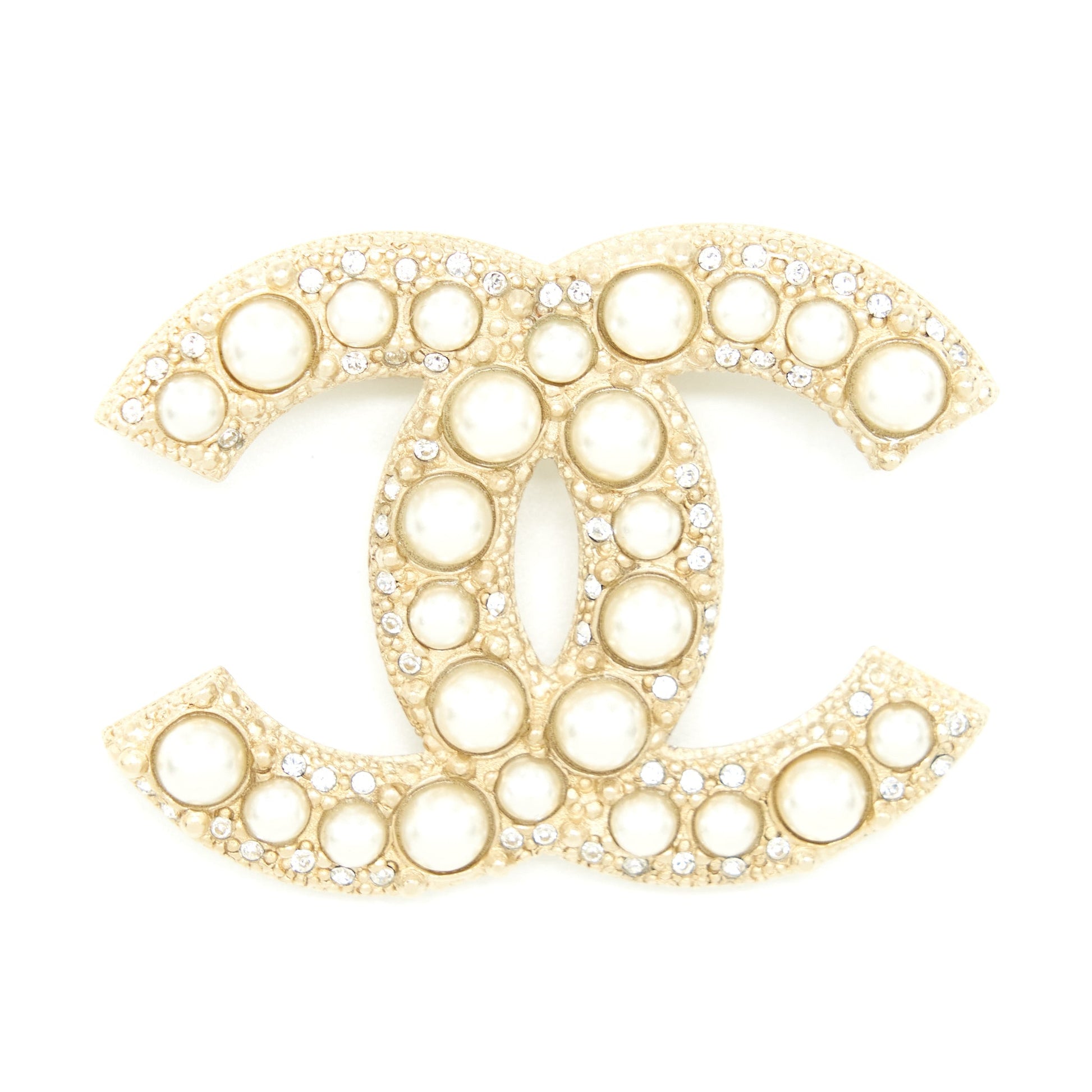 Chanel 21P Glass Pearls Crystal Brooch Handbag