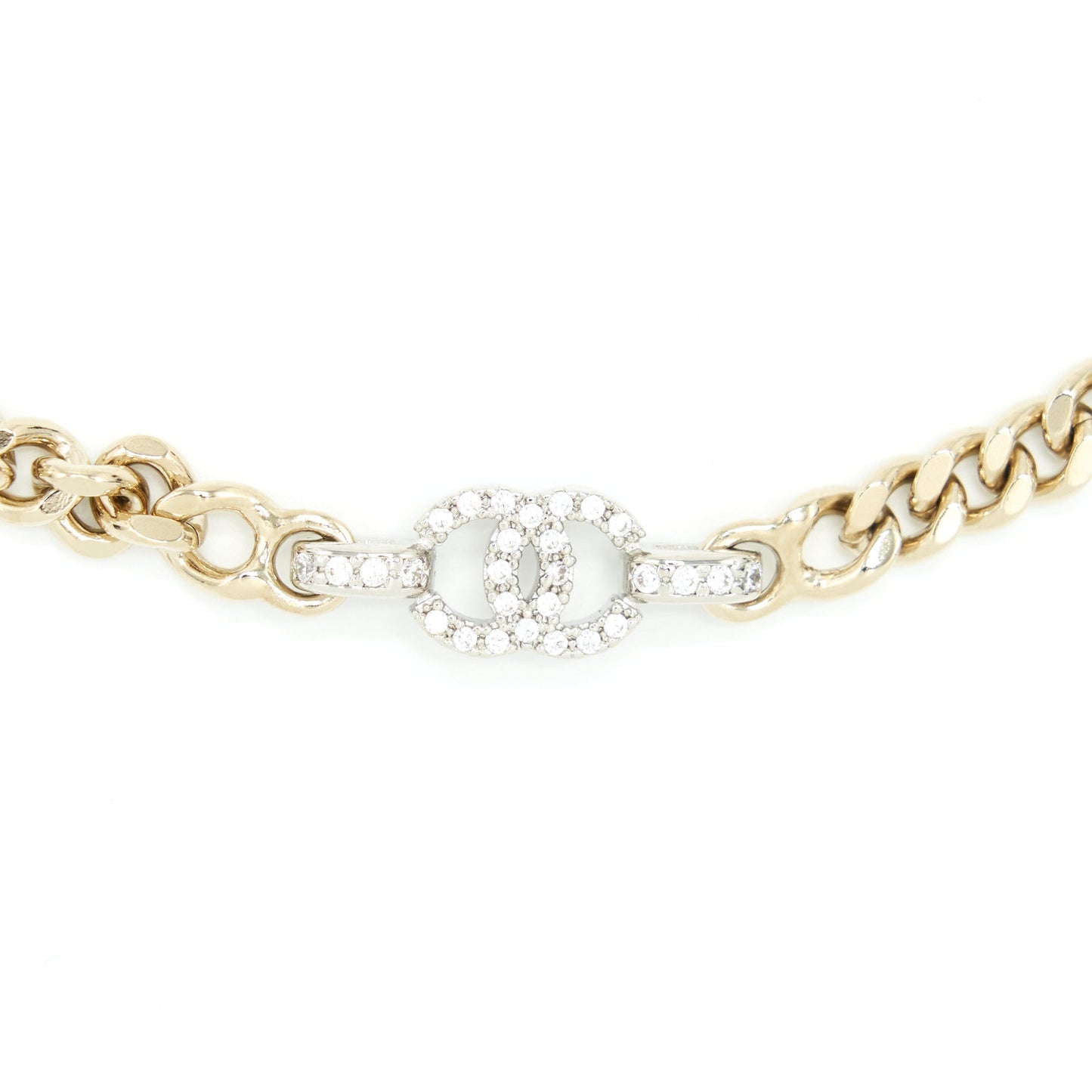 Chanel Logo Choker Double Chocker Light Tone Gold Handbag
