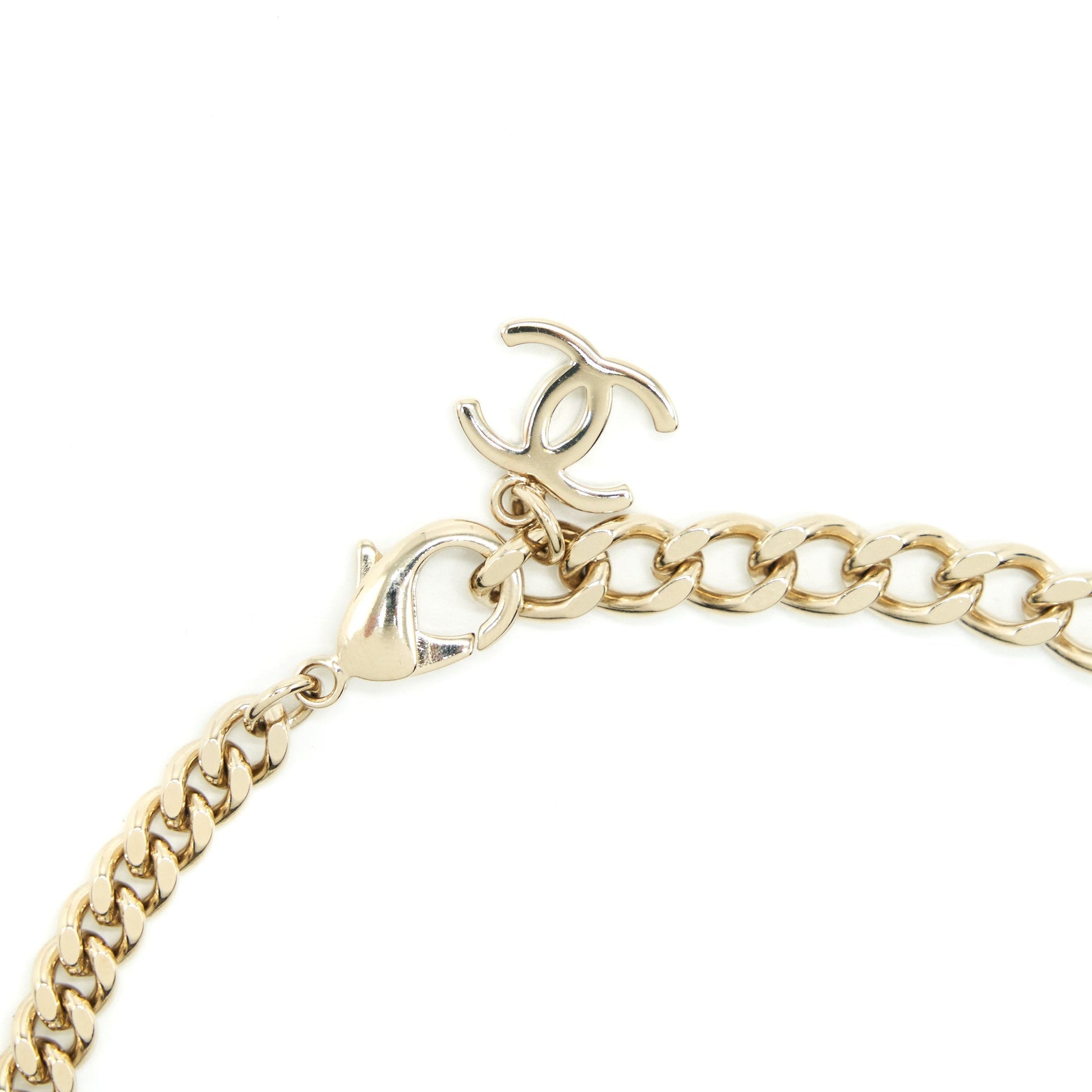 Chanel Logo Choker Double Chocker Light Tone Gold Handbag