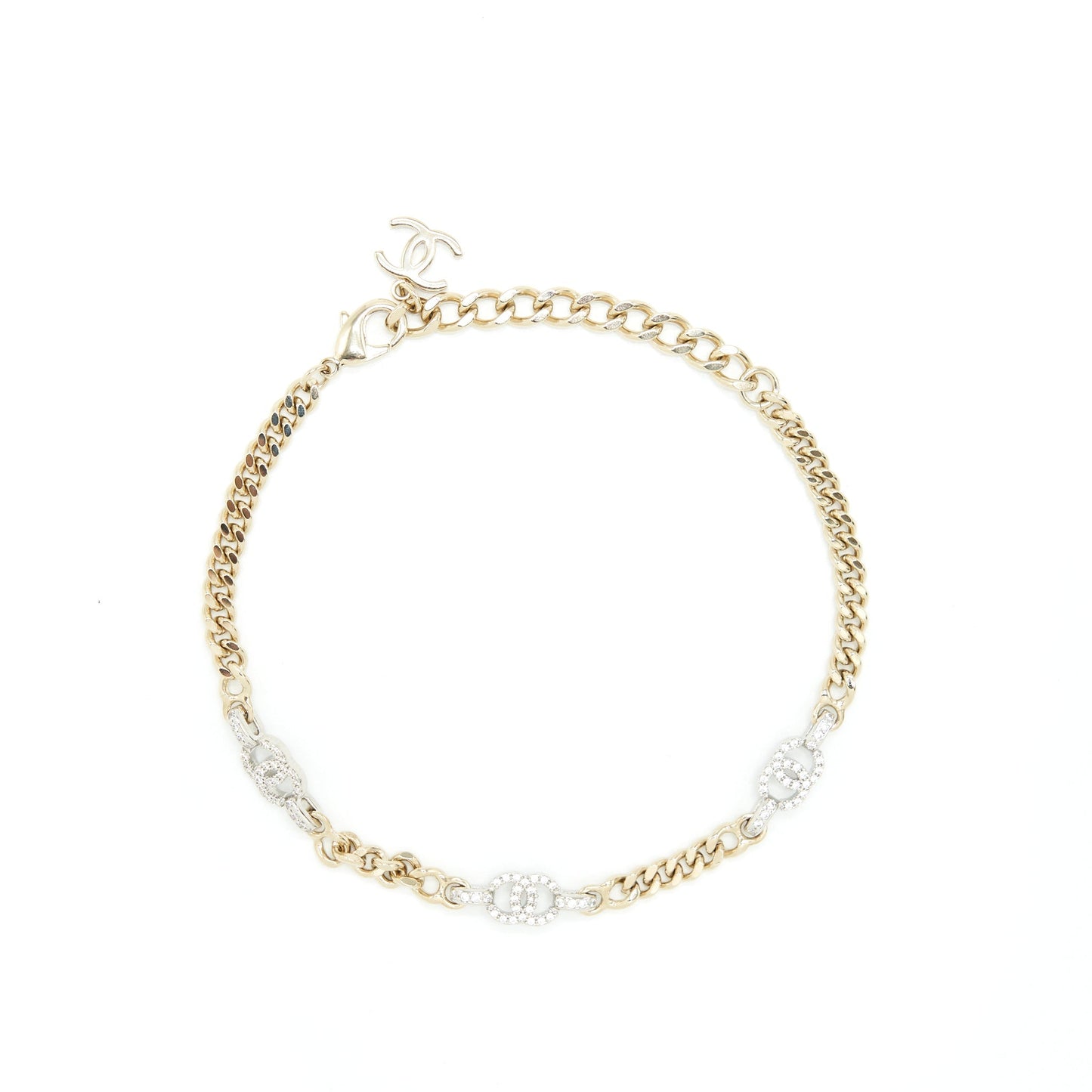Chanel Logo Choker Double Chocker Light Tone Gold Handbag