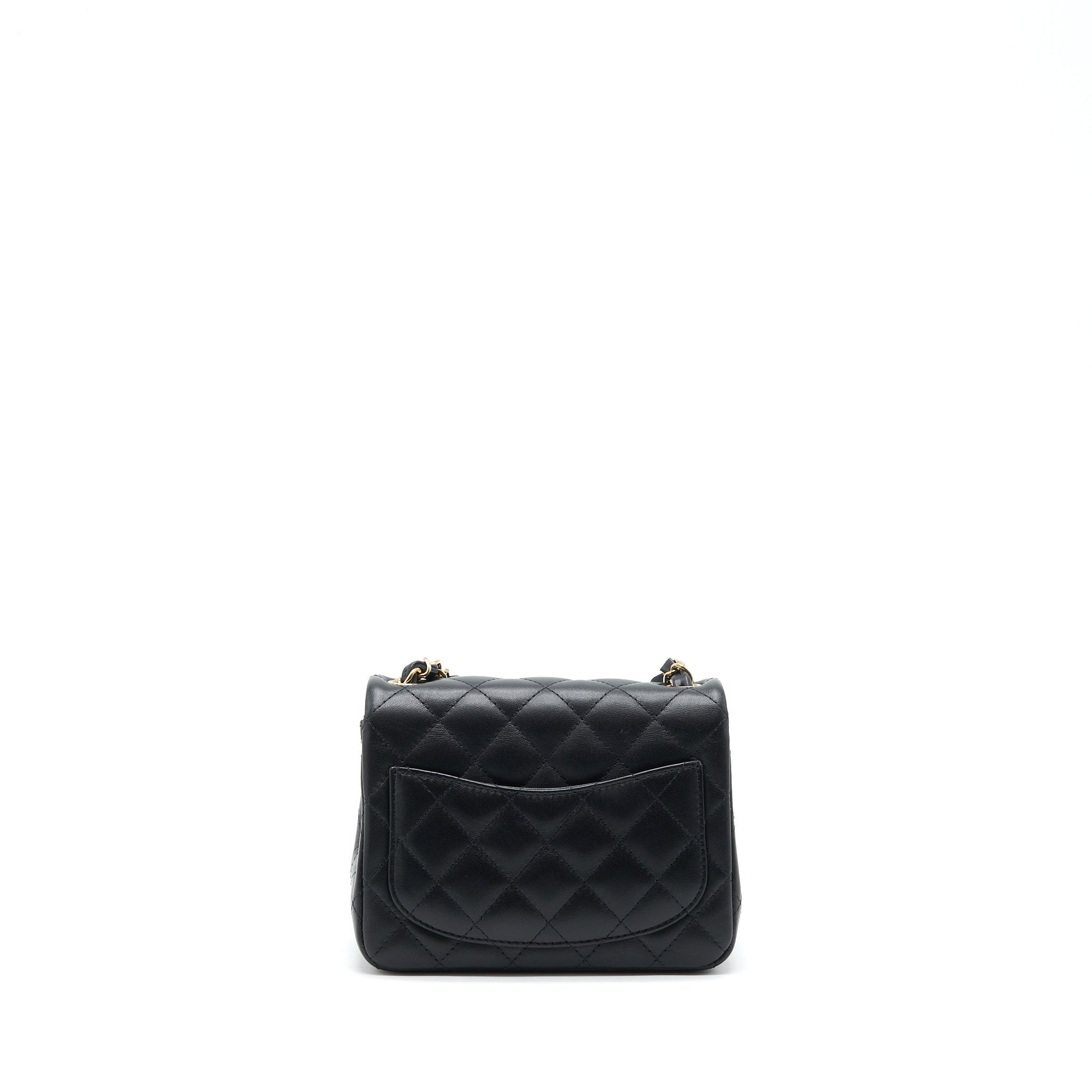 Chanel Square Flap Lambskin LGHW Microchip Black Shoulder Bag Microchip 4