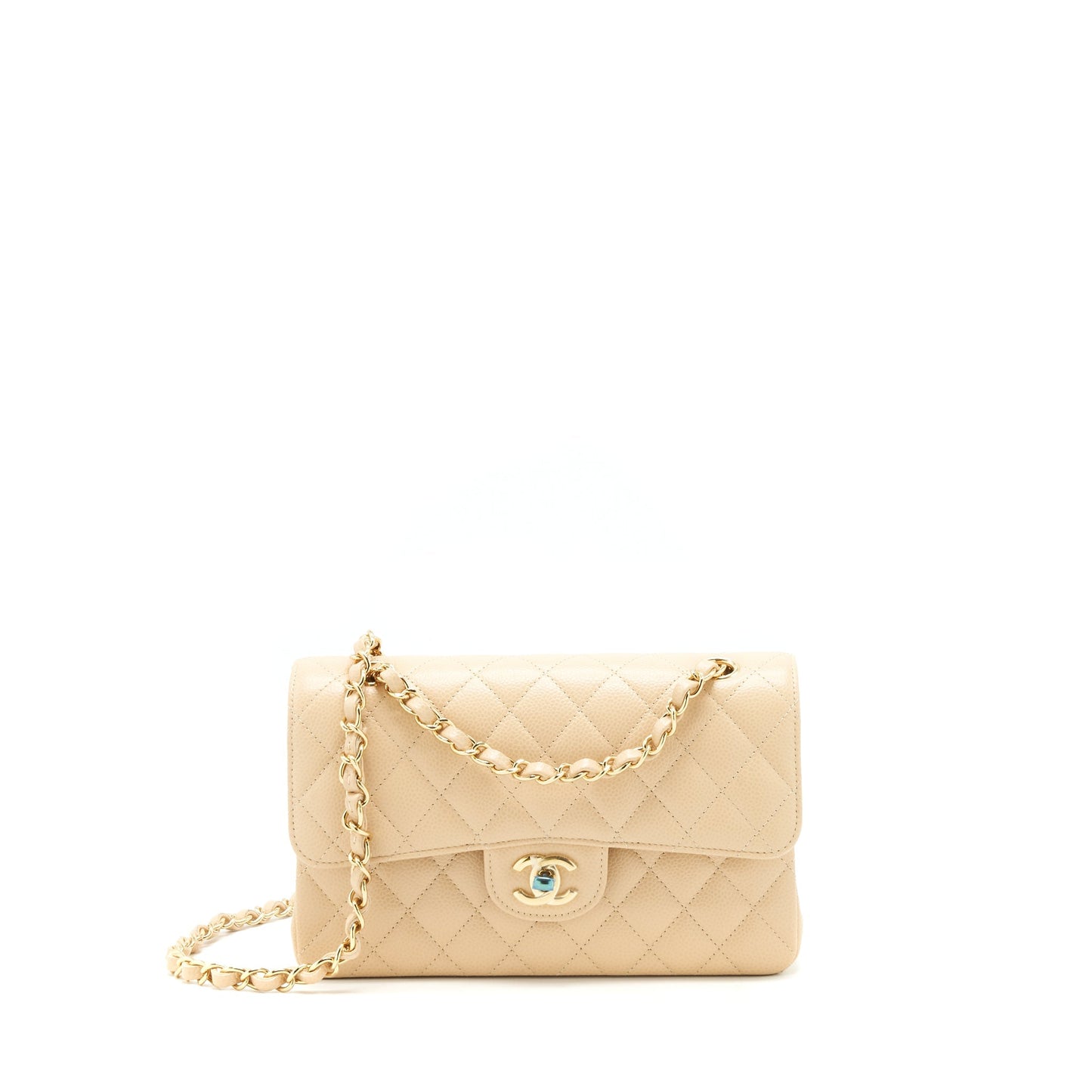 Chanel classic double flap caviar GHW Beige Small Shoulder Bag