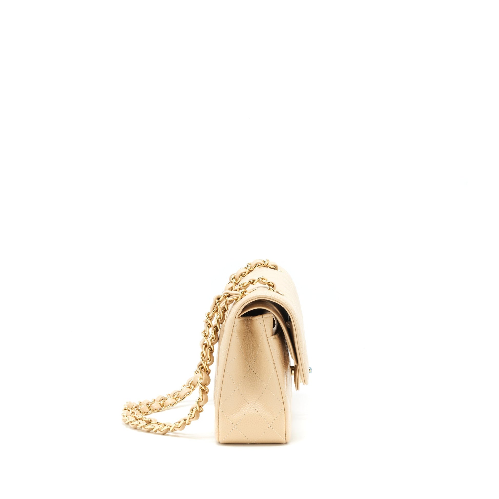 Chanel classic double flap caviar GHW Beige Small Shoulder Bag