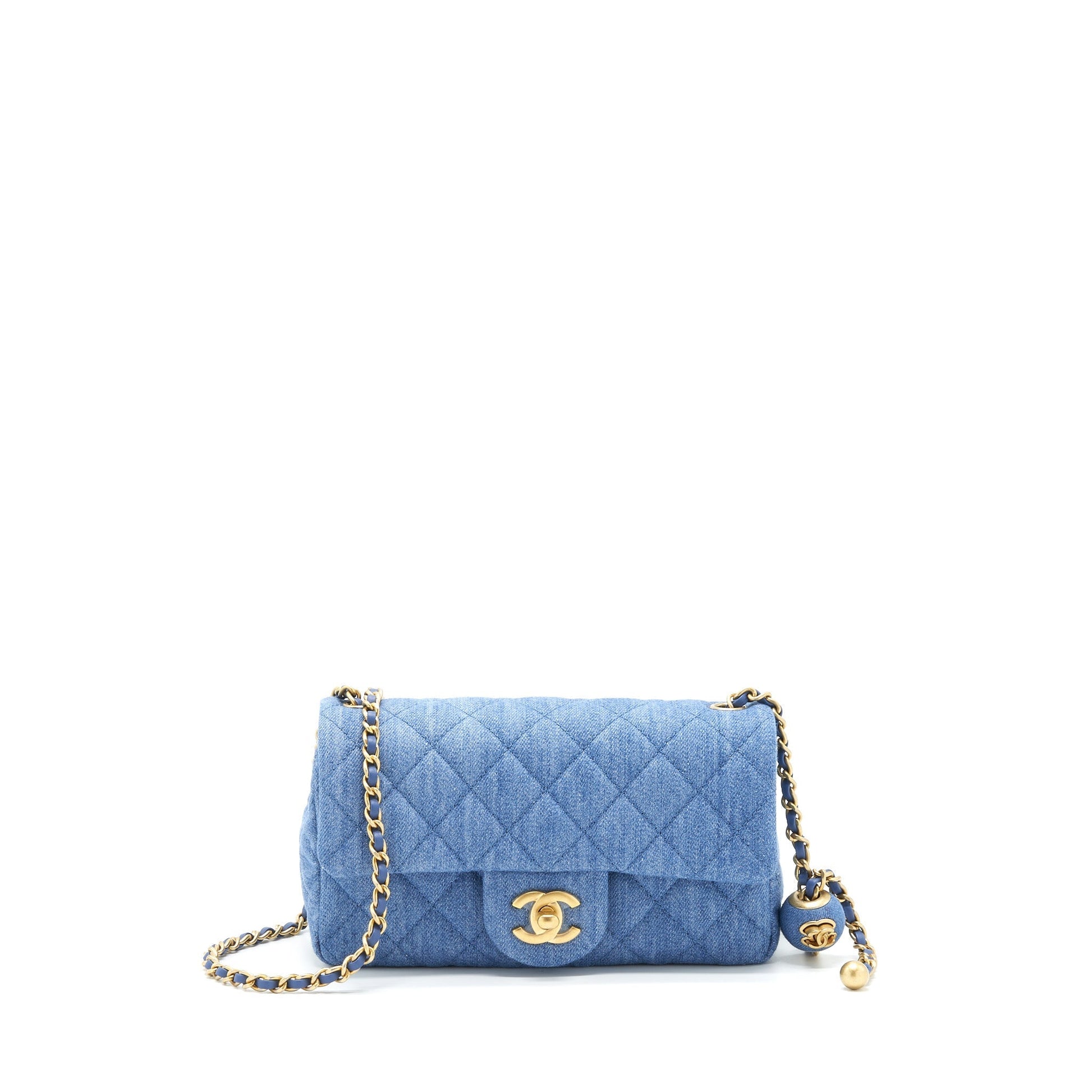 Chanel Pearl Crush Rectangular Flap Denim GHW Blue Shoulder Bag