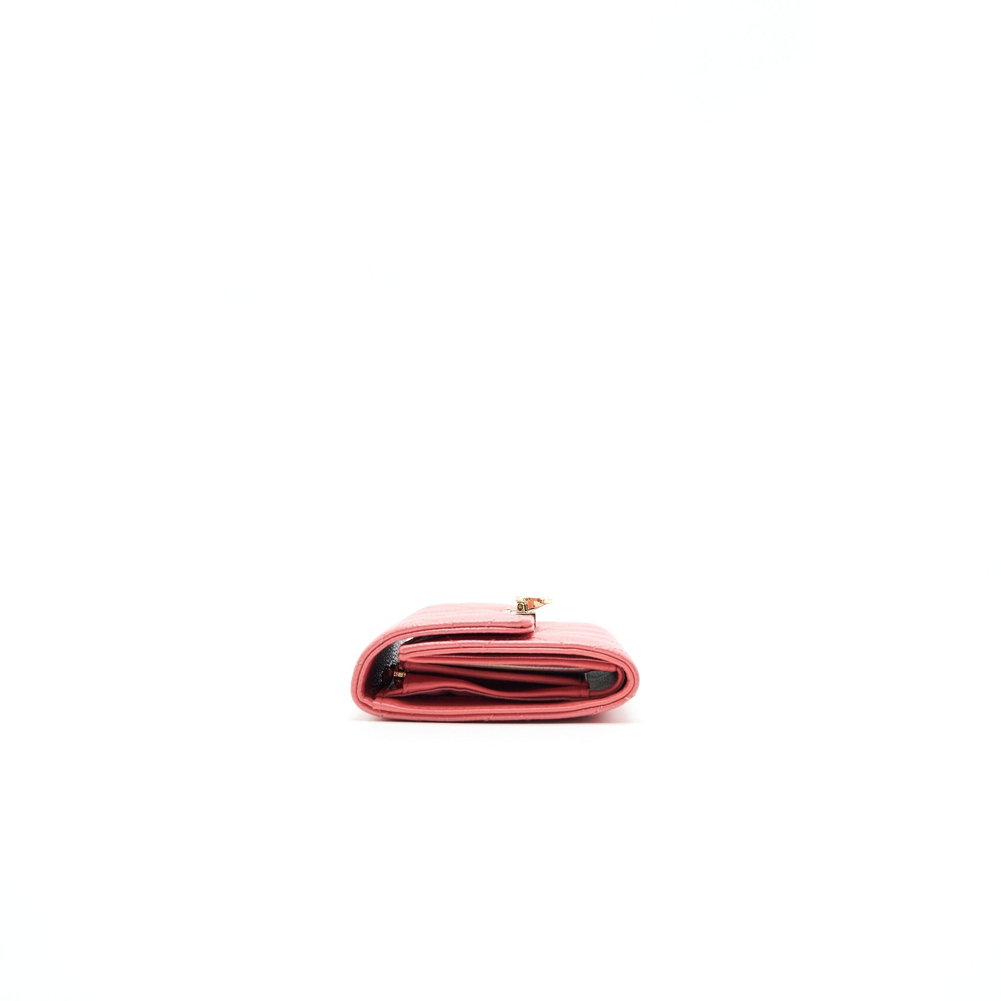 CHANEL CAVIAR FLAP WALLET ROSE PINK WITH GOLD CC LOGO
