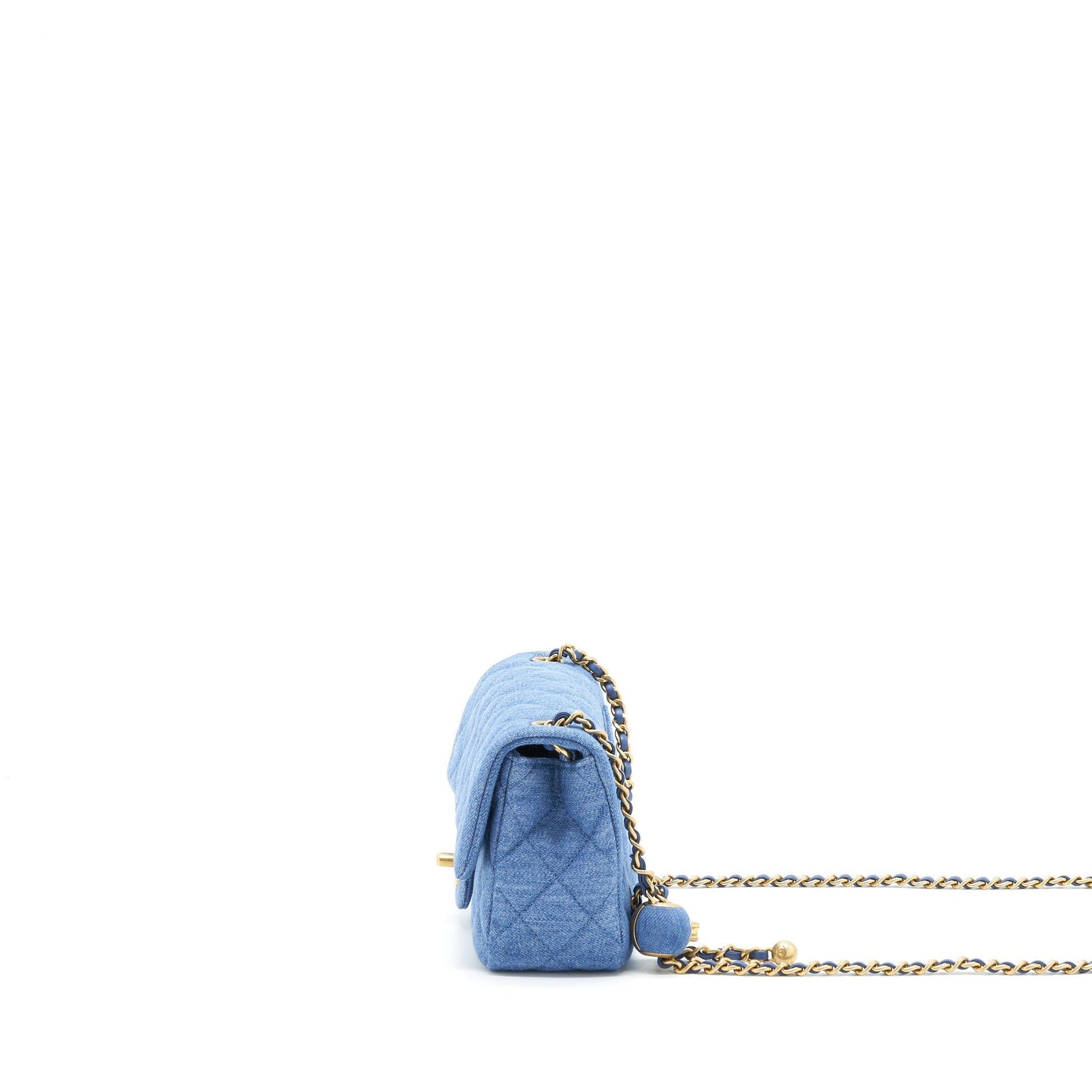 Chanel Pearl Crush Rectangular Flap Denim GHW Blue Shoulder Bag