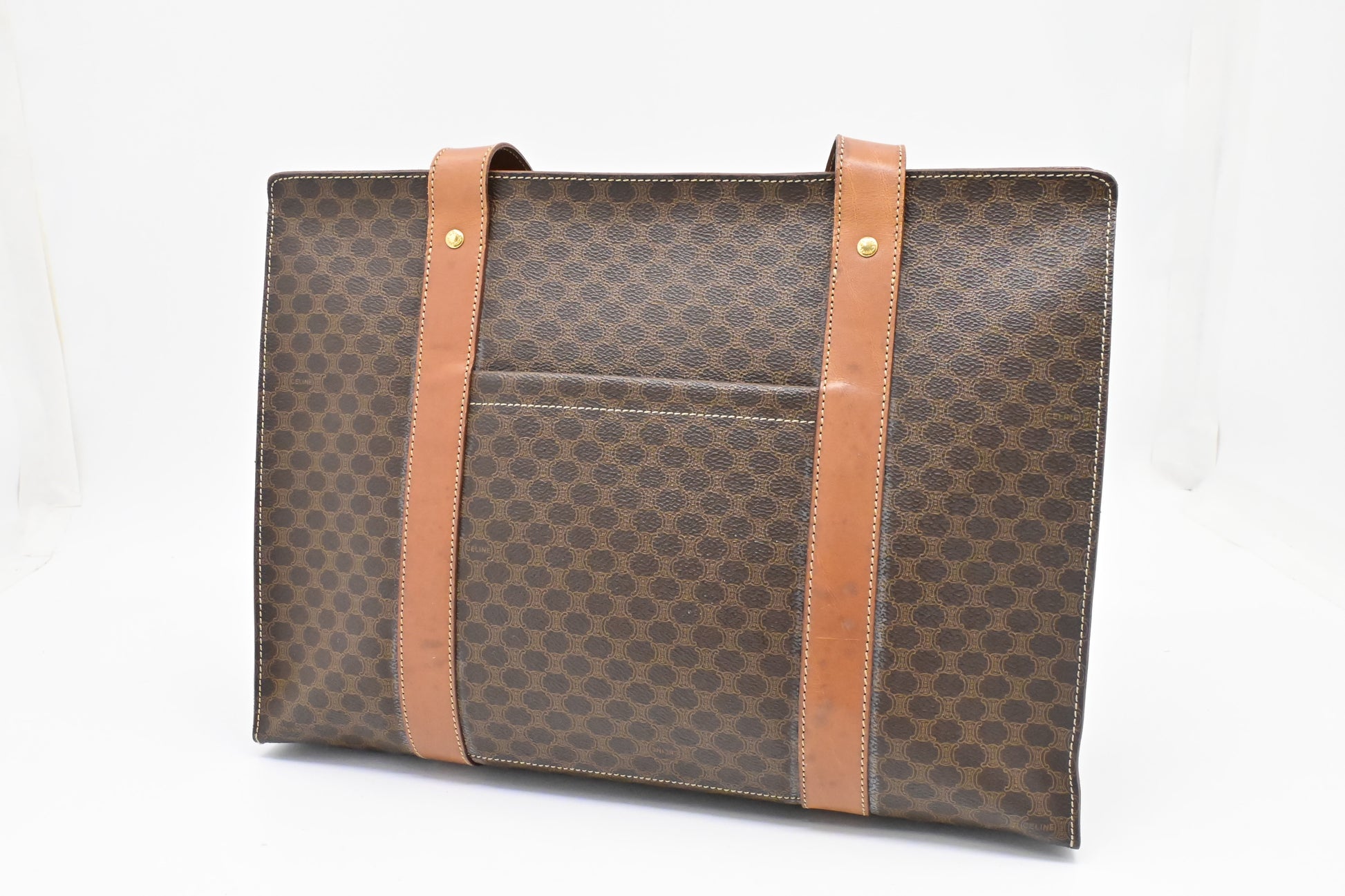 Celine Shoulder Bag In Macadam Canvas Brown