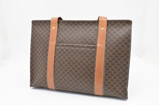 Celine Shoulder Bag In Macadam Canvas Brown