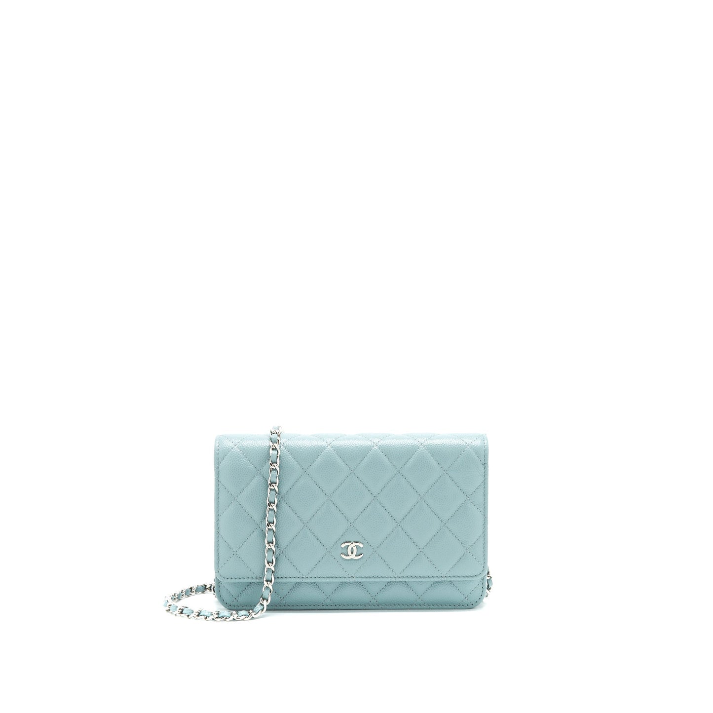Chanel On Caviar Pearly Light SHW Blue Wallet Case