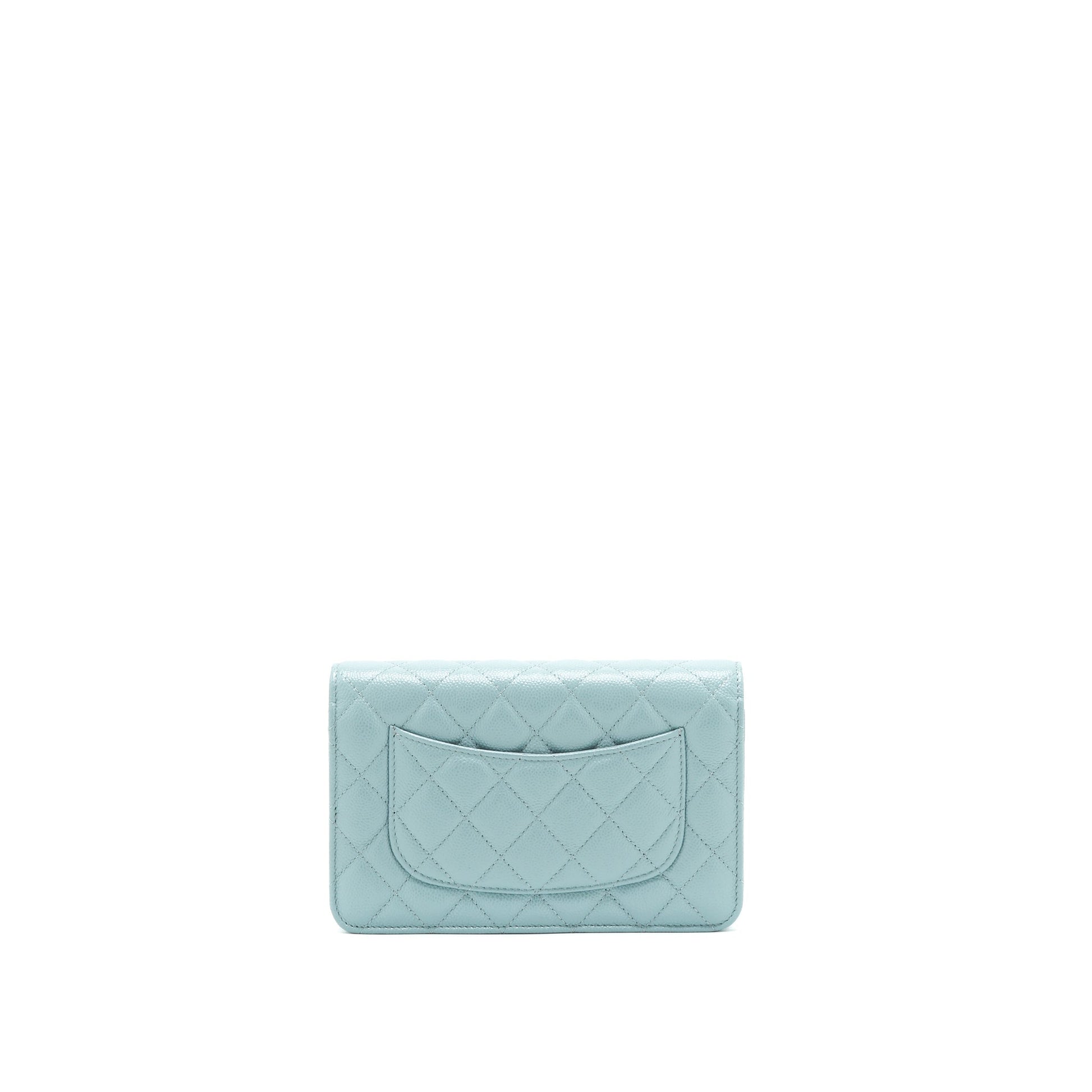Chanel On Caviar Pearly Light SHW Blue Wallet Case