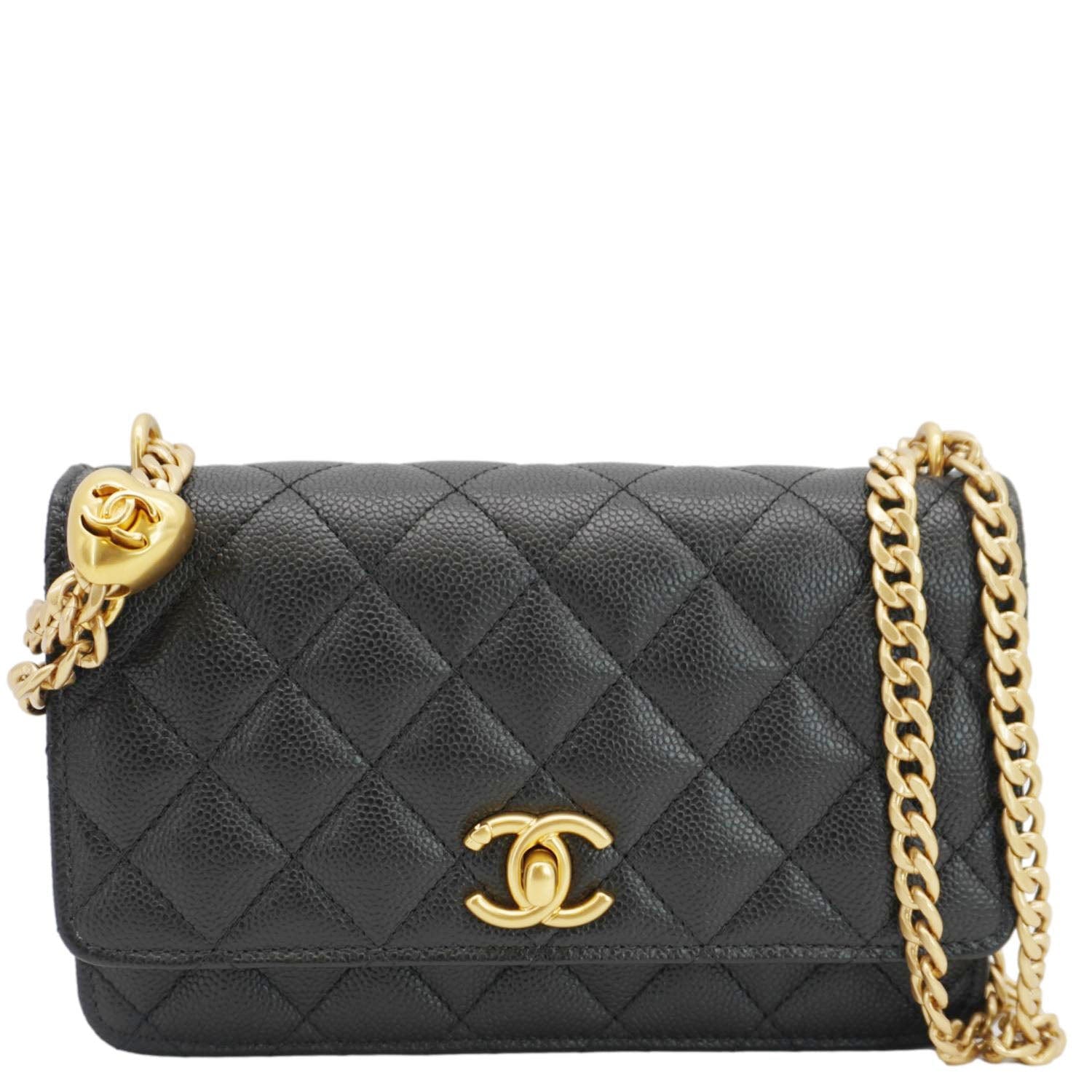 Chanel On Quilted Caviar Leather Black Wallet Case On Chain