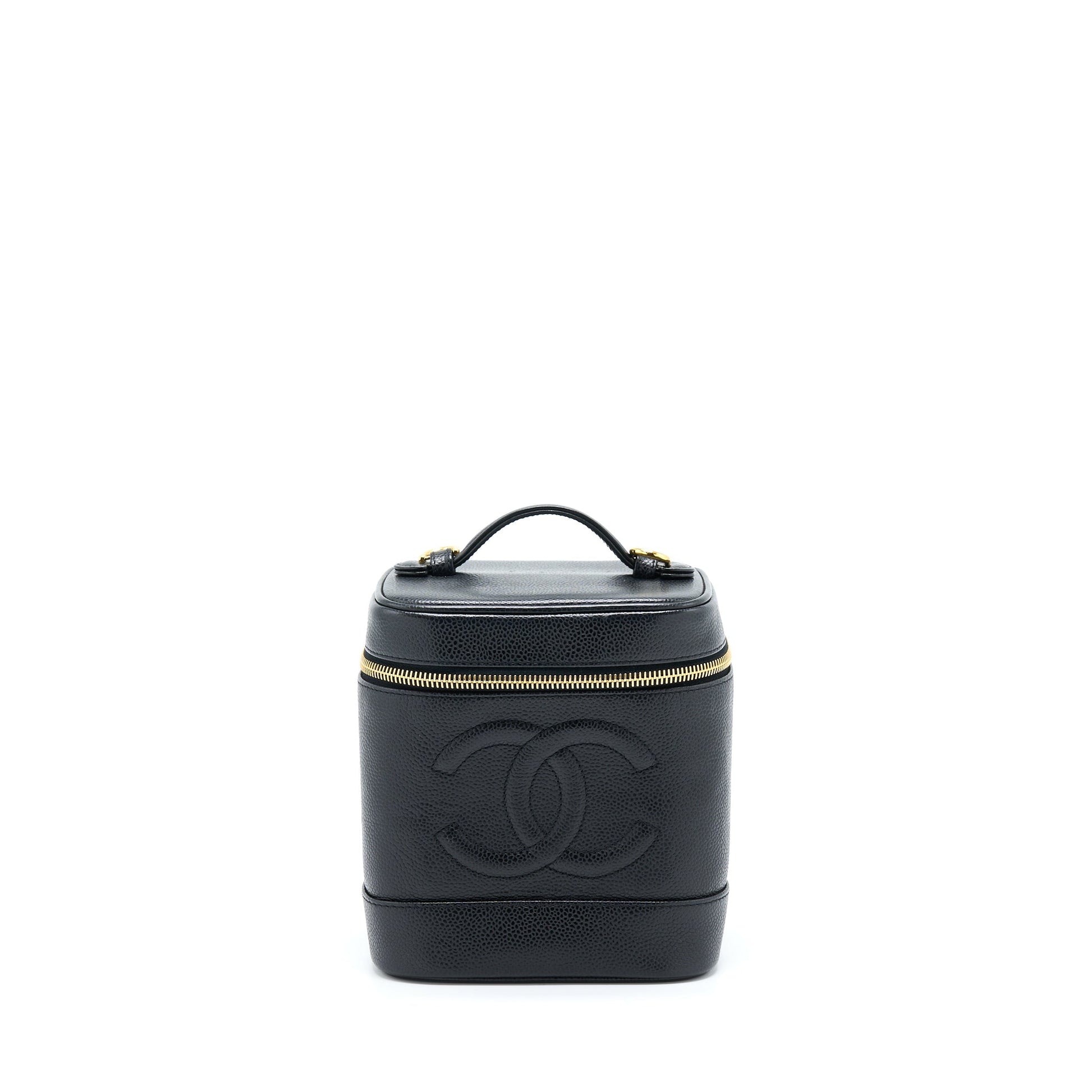 Chanel Vertical CC Logo Cosmetic Vanity Caviar Black Handbag