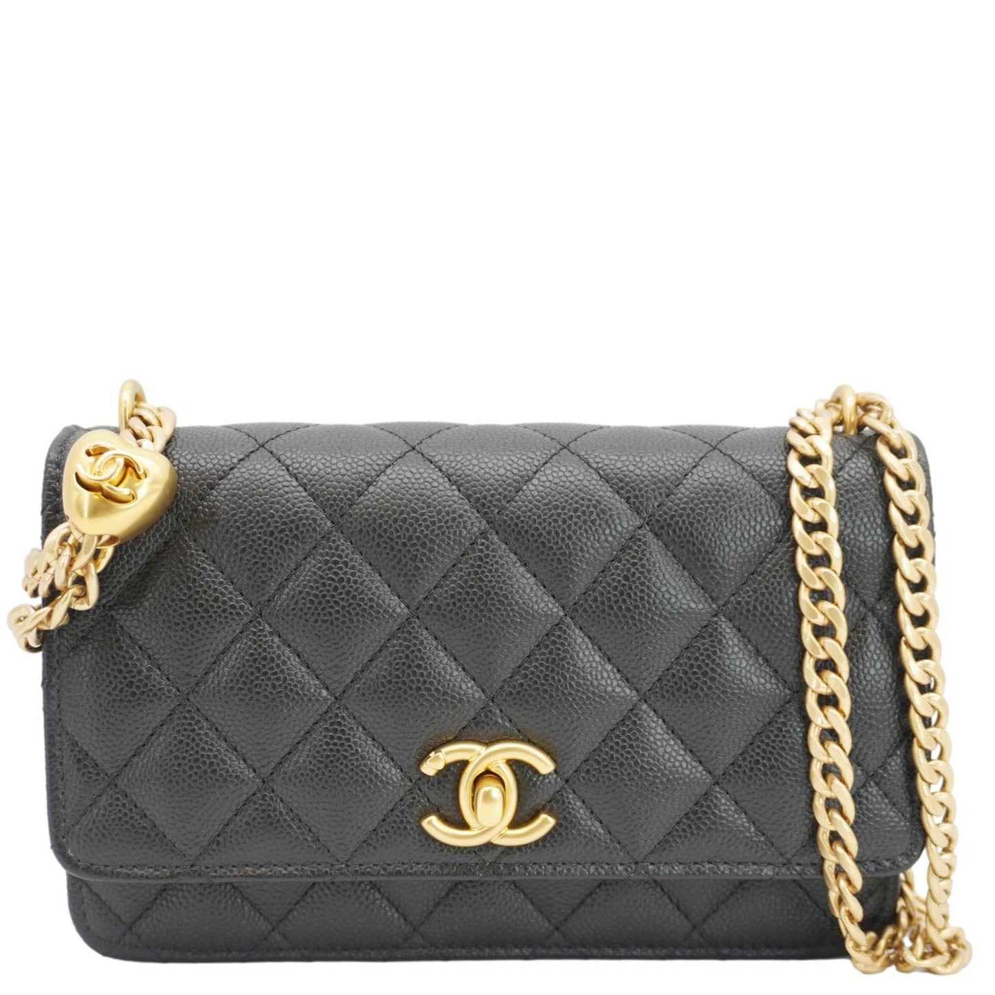 Chanel On Quilted Caviar Leather Black Wallet Case On Chain
