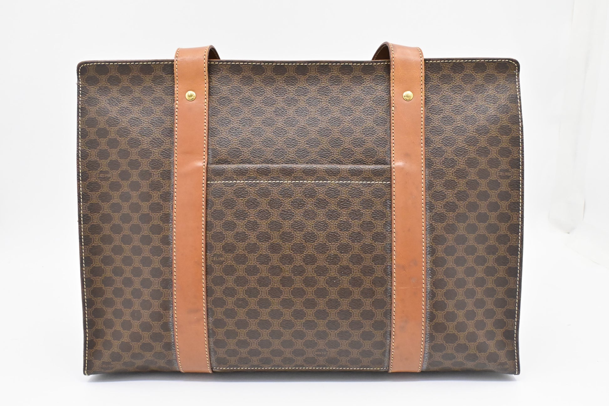Celine Shoulder Bag In Macadam Canvas Brown