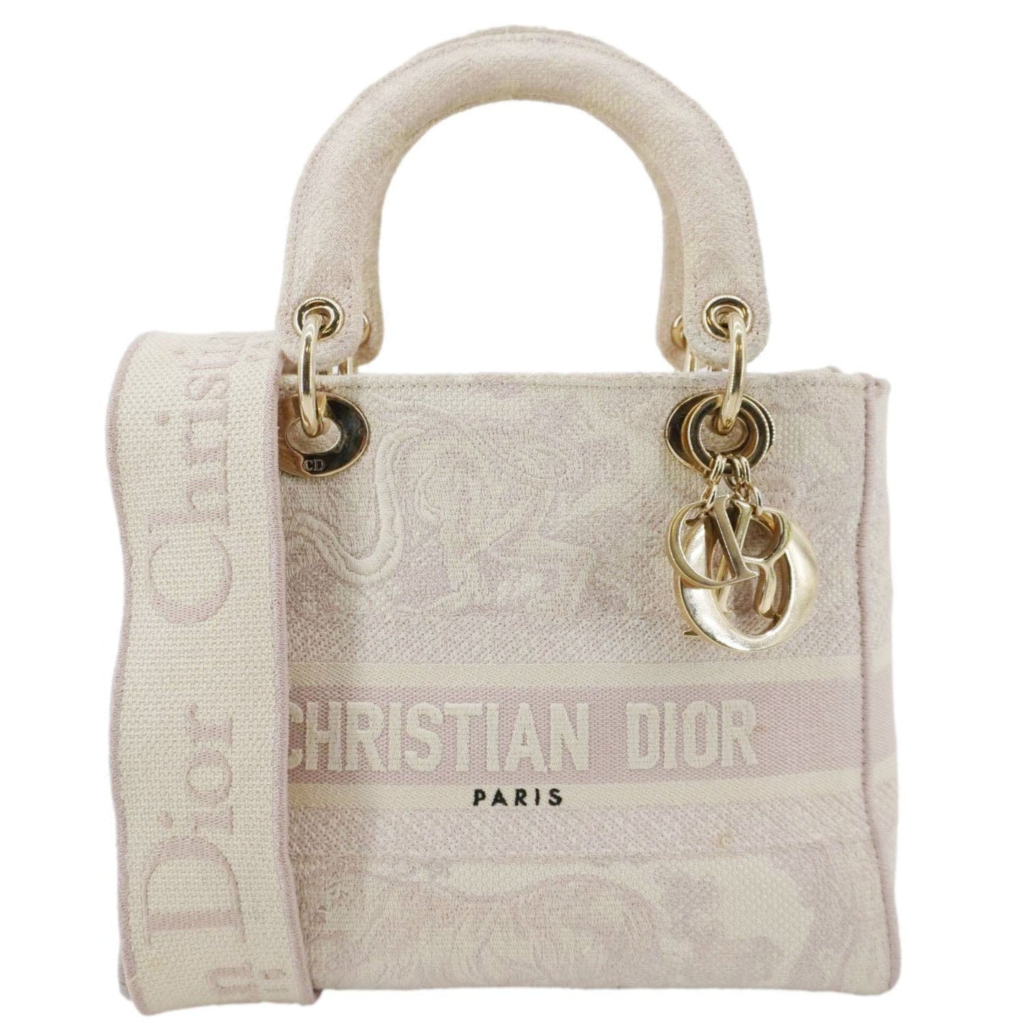Dior Lady D Lite Embroidered Shoulder Bag Canvas Beige