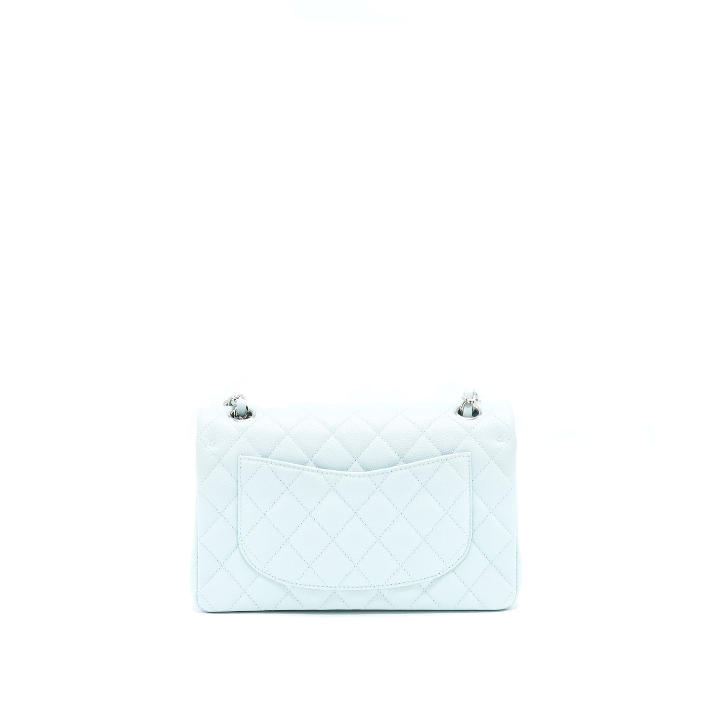Chanel 21K Classic Double Flap Caviar Light Blue Small Shoulder Bag