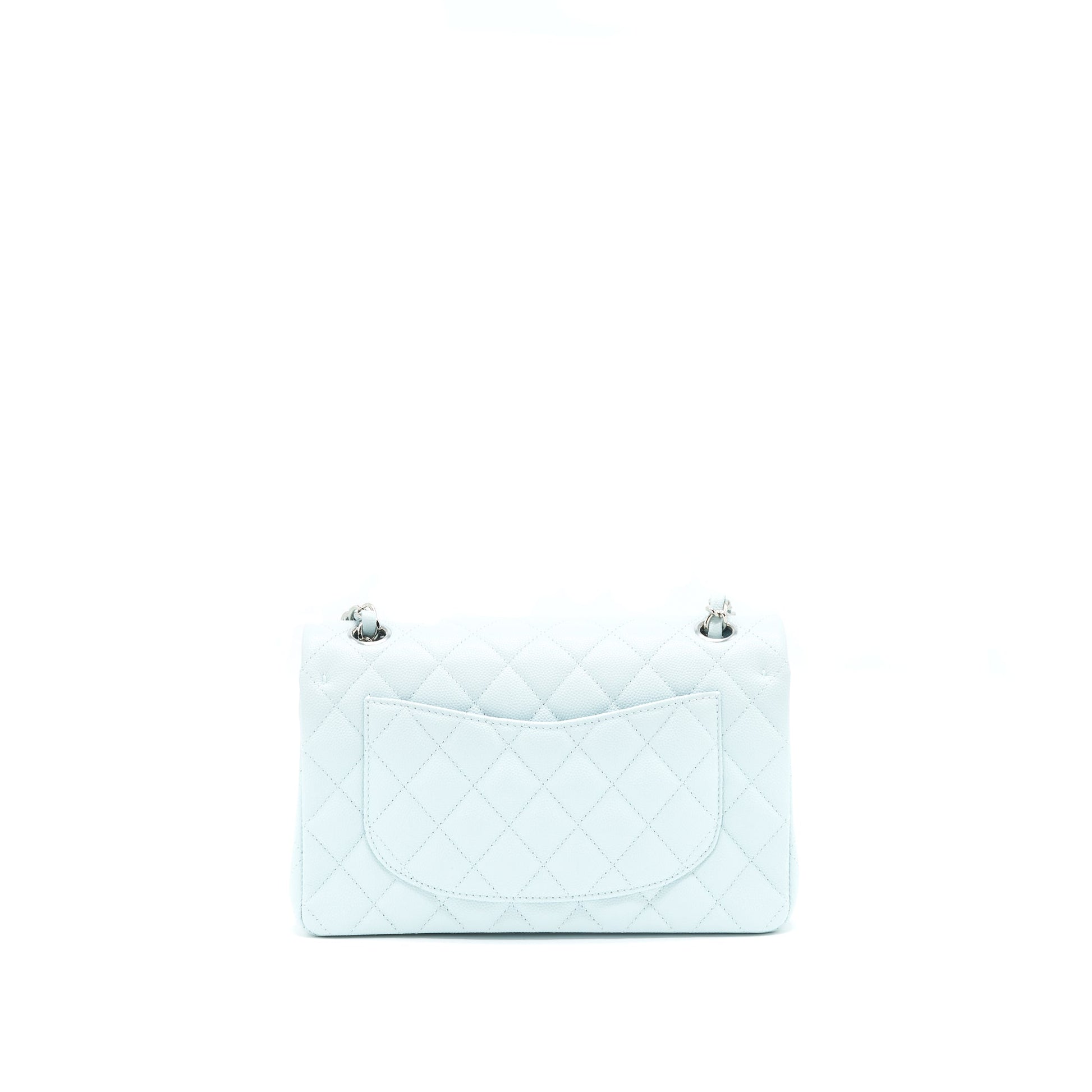 Chanel 21K Classic Double Flap Caviar Light Blue Small Shoulder Bag