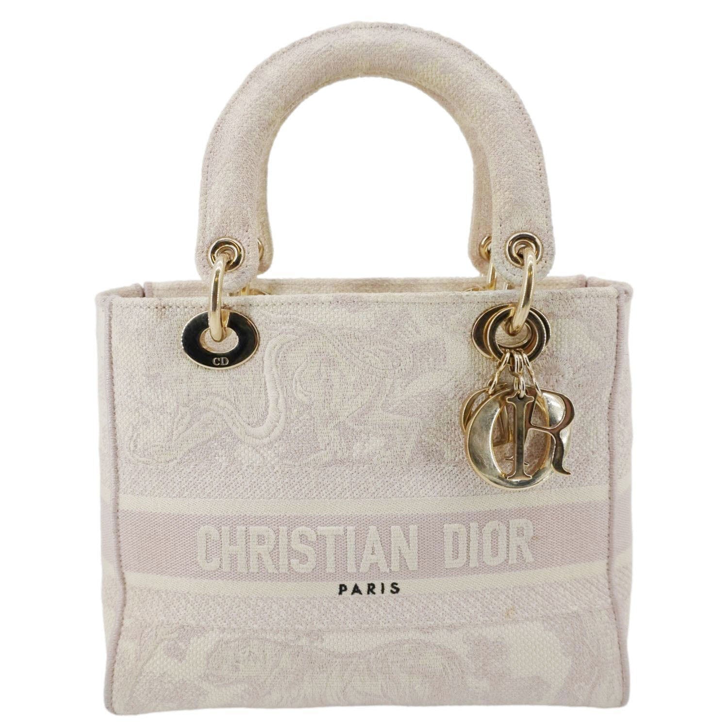 Dior Lady Lite Shoulder Bag Canvas White Embroidered