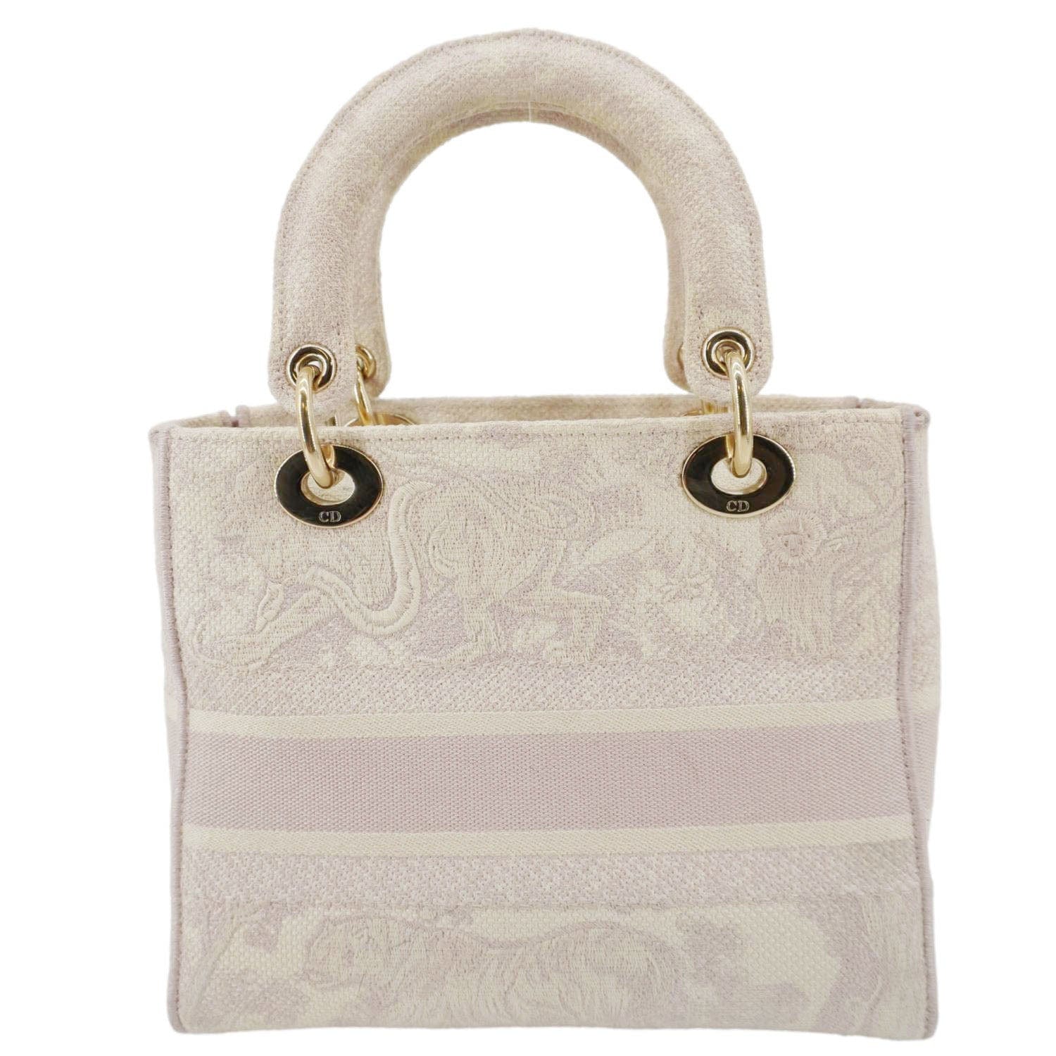 Dior Lady Lite Shoulder Bag Canvas White Embroidered