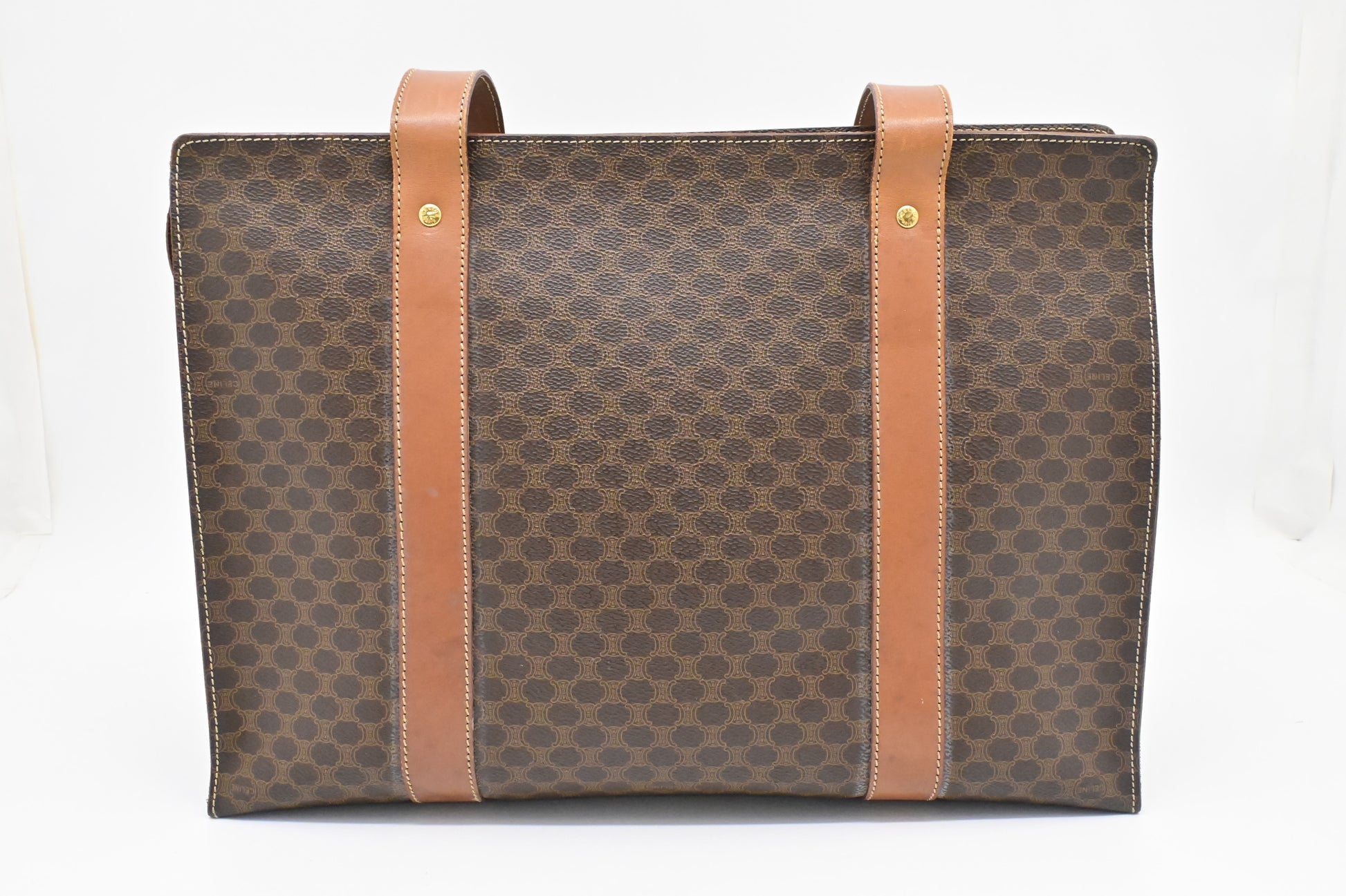 Celine Shoulder Bag In Macadam Canvas Brown