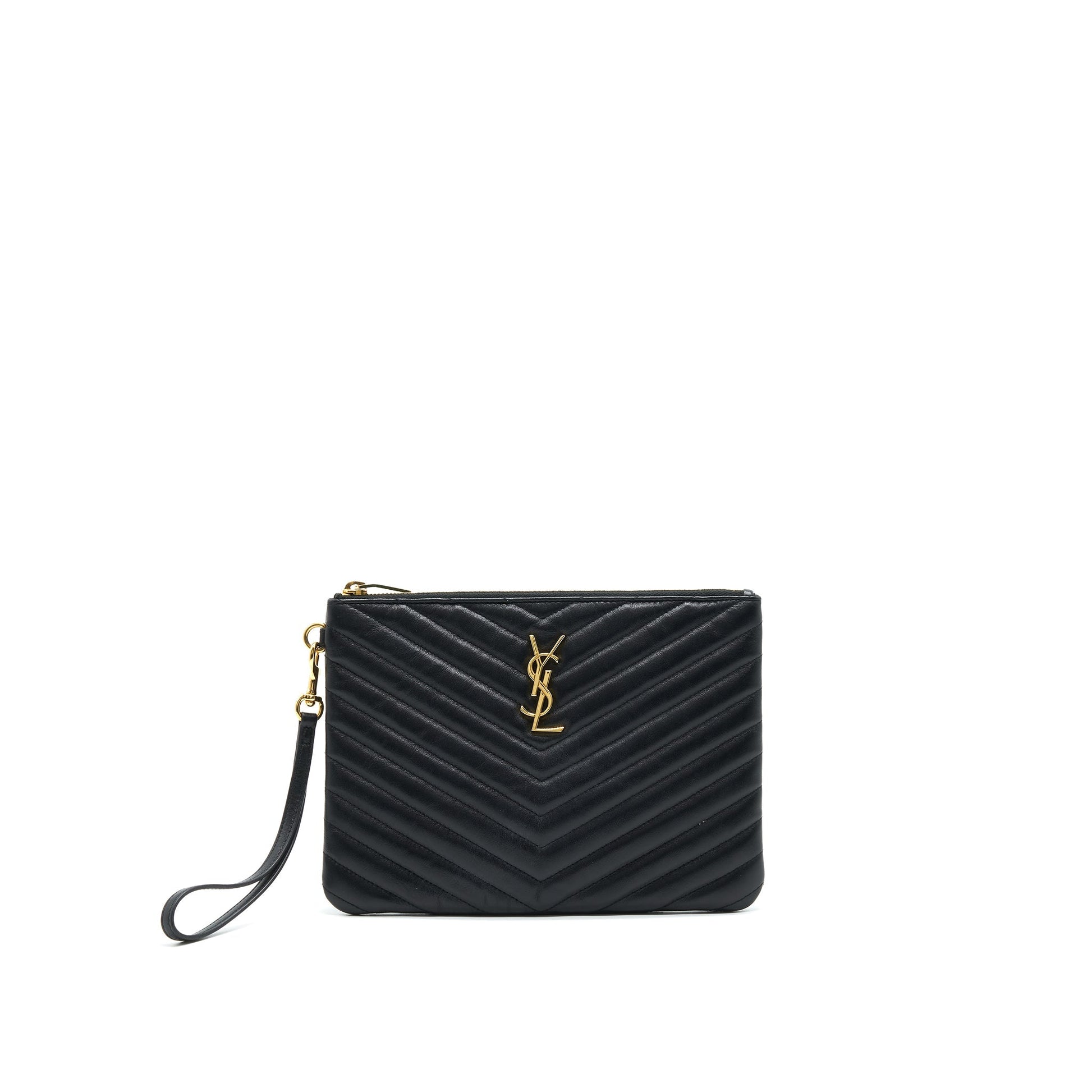 YSL Saint Laurent Saint Laurent Pouch Black Travel Bag Leather Quilted