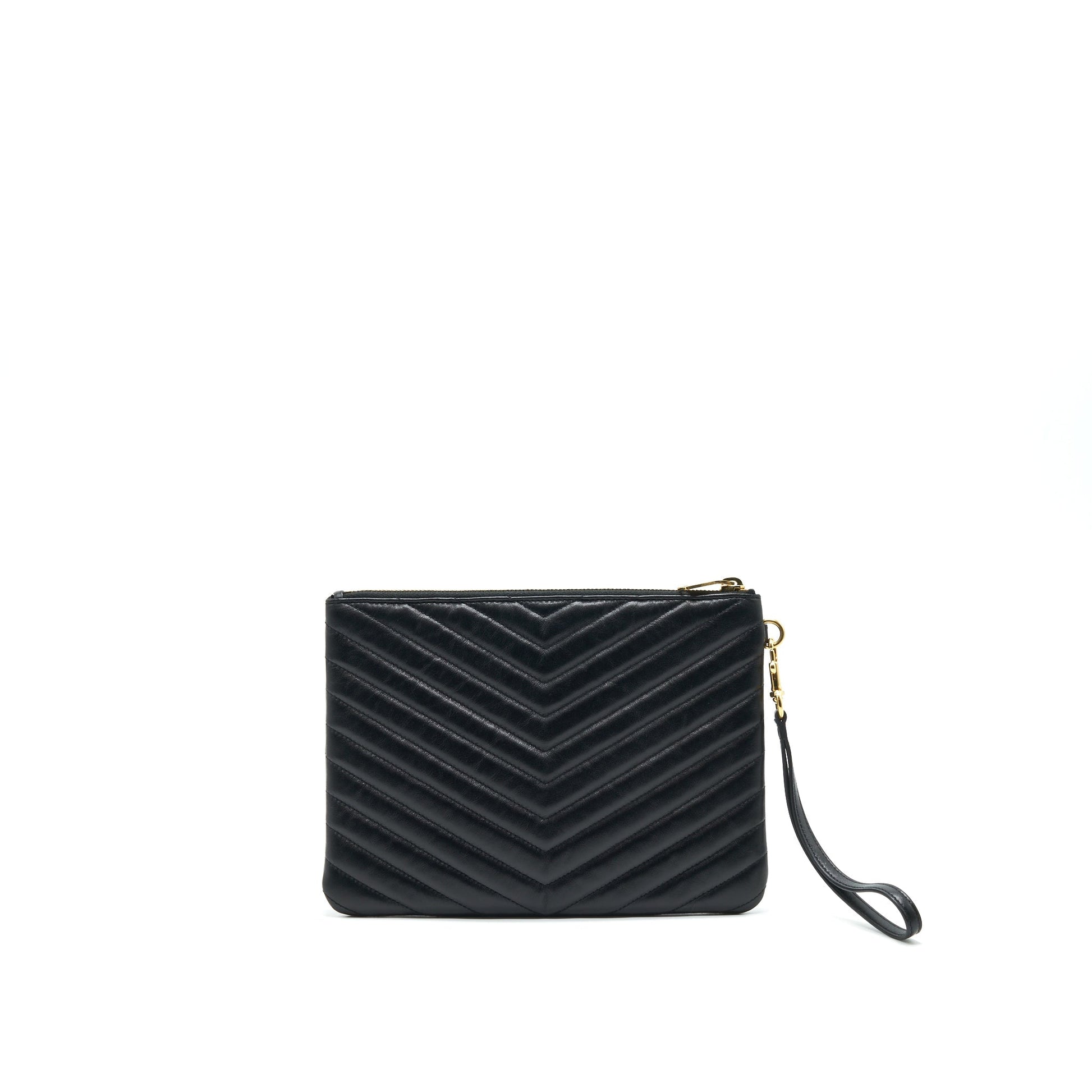 YSL Saint Laurent Saint Laurent Pouch Black Travel Bag Leather Quilted