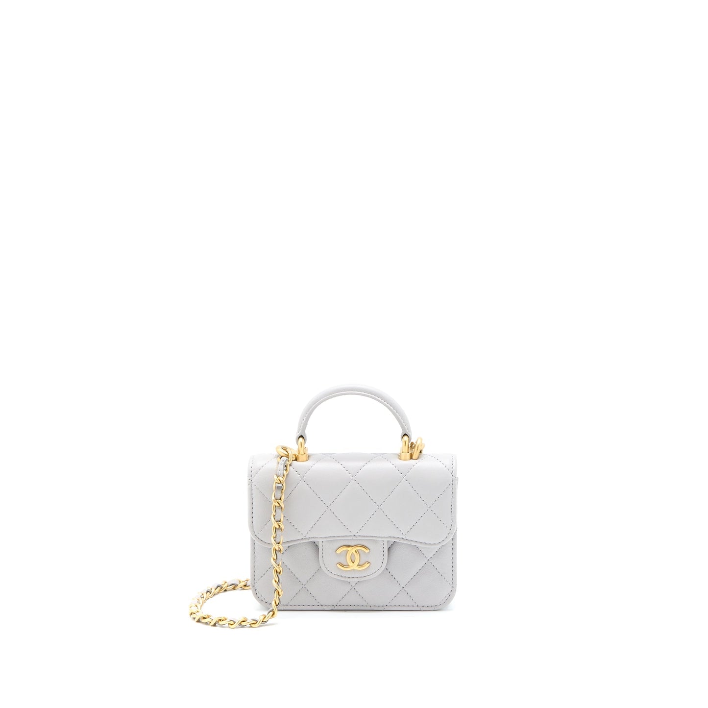 Chanel Top Handle Flap Lambskin Light Brushed Grey Shoulder Bag