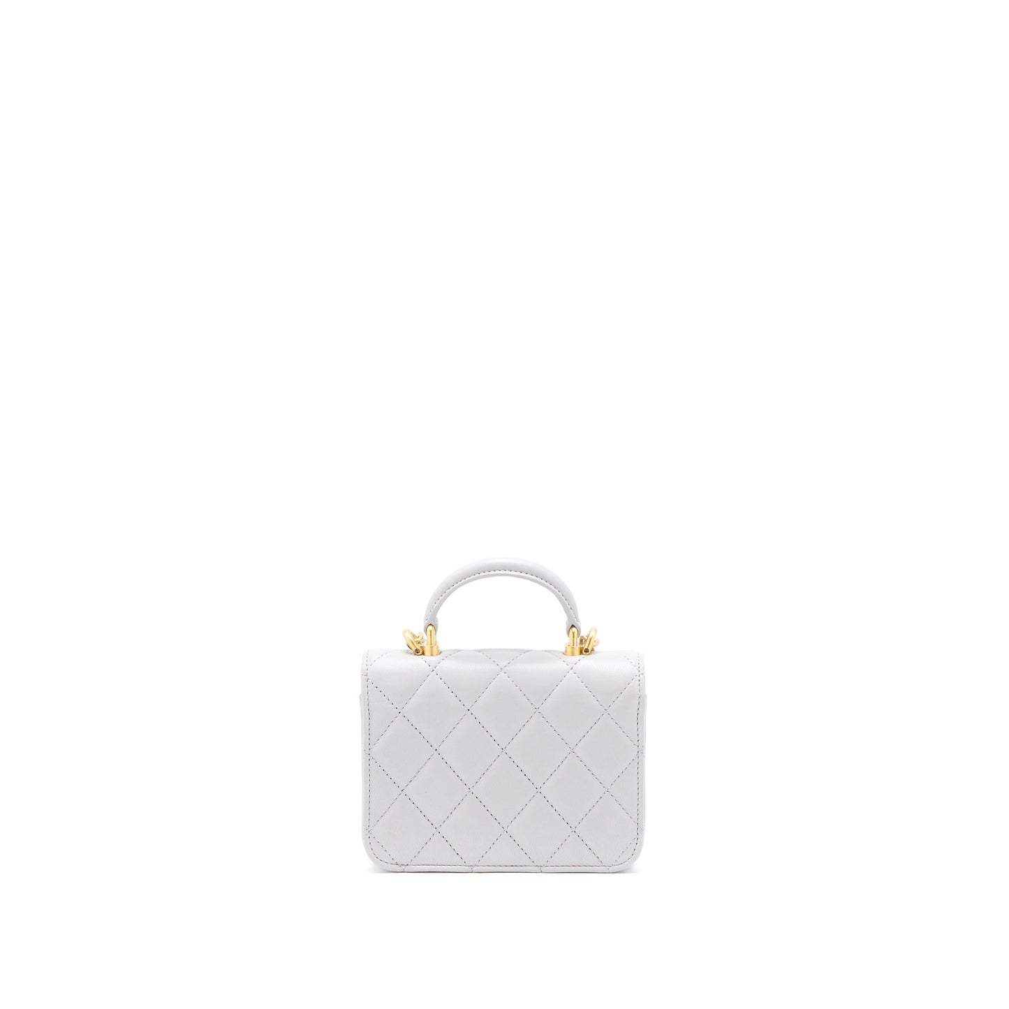 Chanel Top Handle Flap Lambskin Light Brushed Grey Shoulder Bag