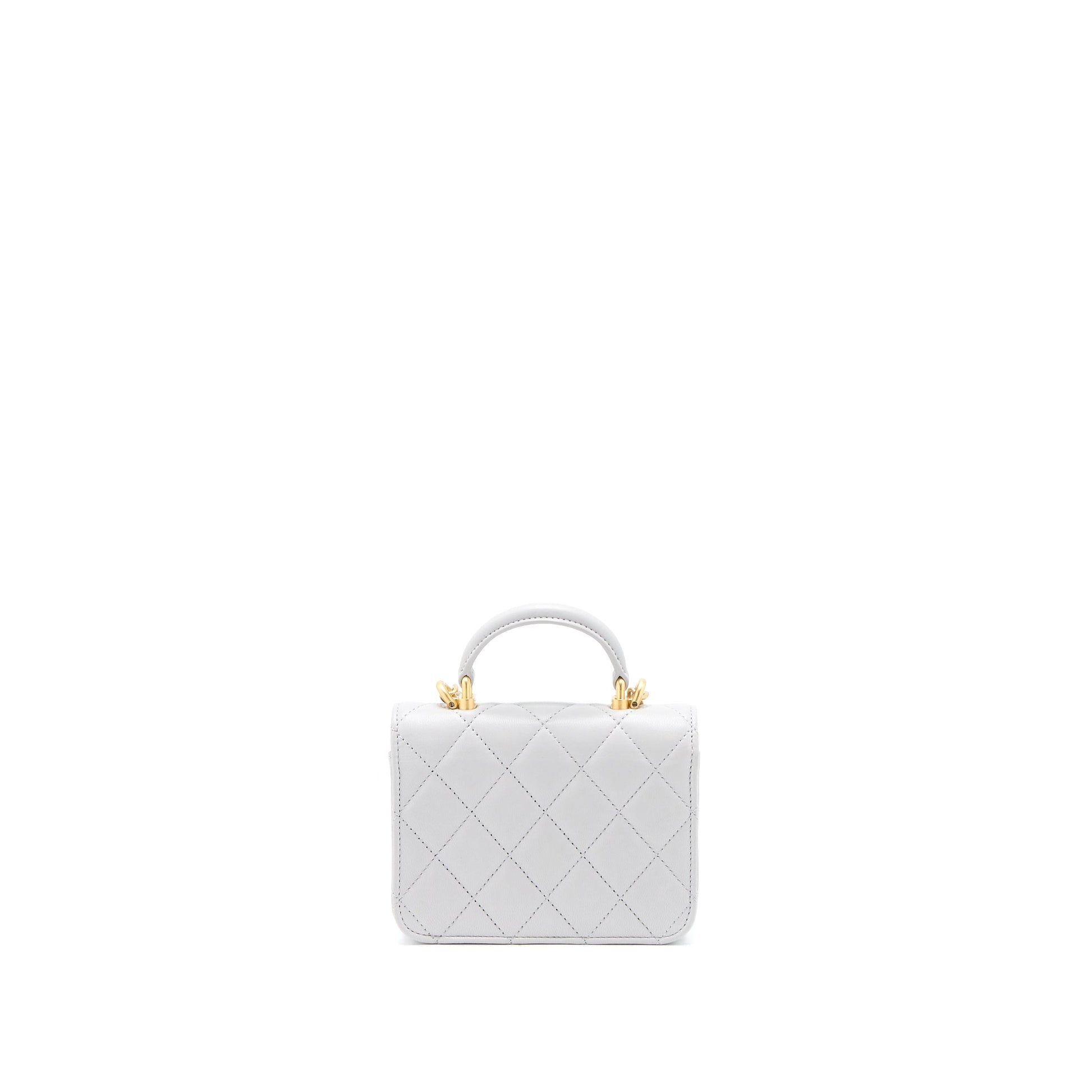 Chanel Top Handle Flap Lambskin Light Brushed Grey Shoulder Bag