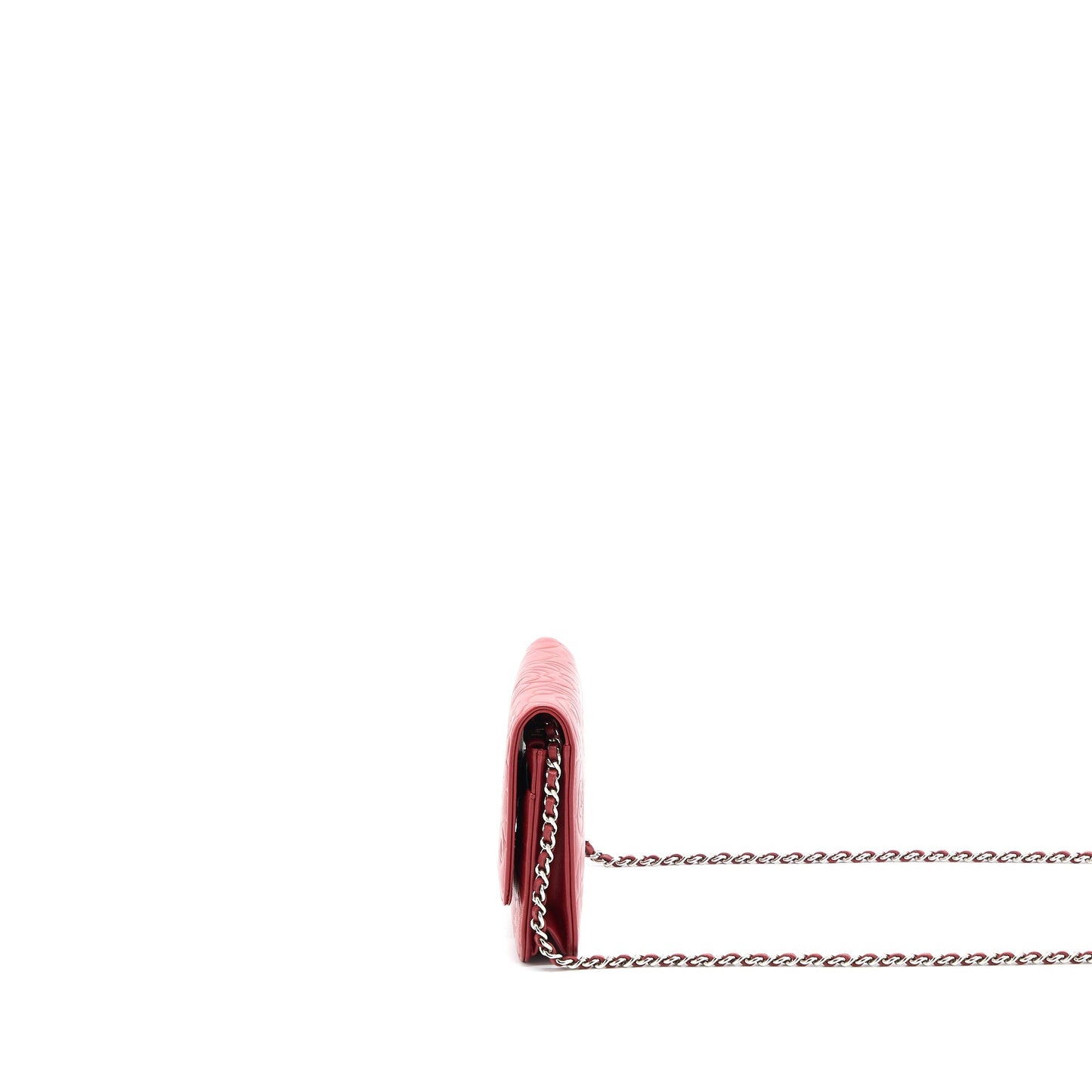 Chanel Camellia on Lambskin SHW Red Wallet Case